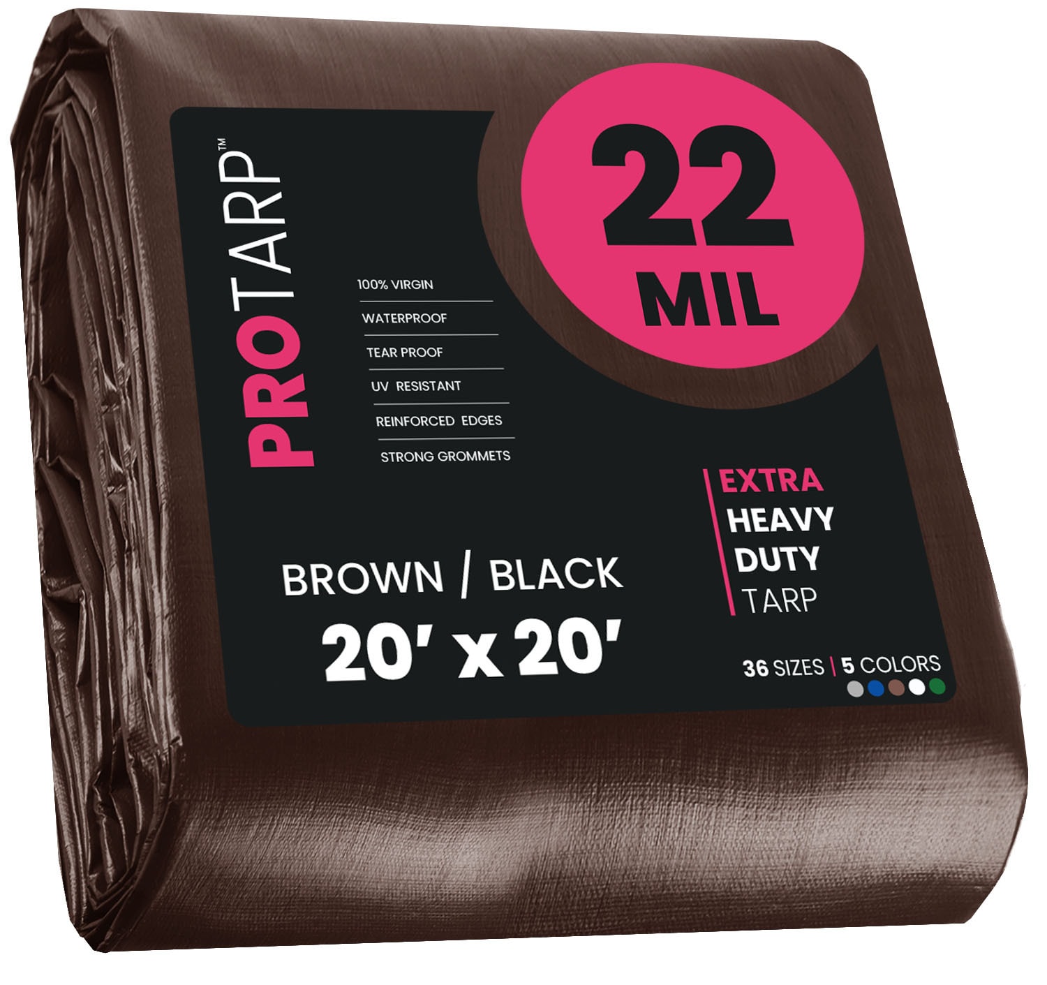 PROTARP PT-202-20X20 20-ft x 20-ft Brown Waterproof Commercial Polyethylene 22-Mils Tarp