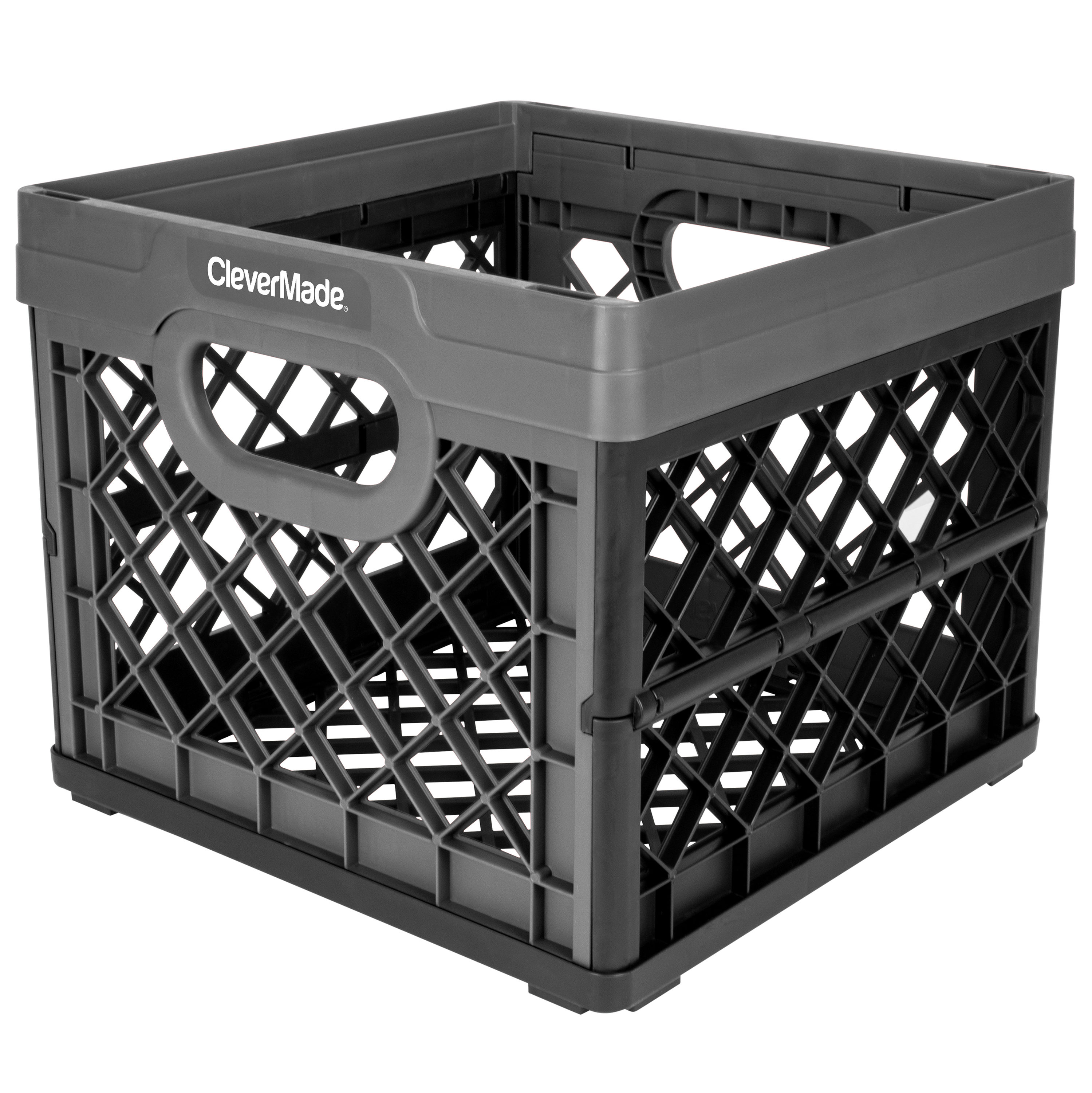 CleverMade 13.2-in W x 2.5-in H x 13.2-in D Charcoal Plastic Collapsible  Stackable Milk Crate in the Storage Bins & Baskets department at