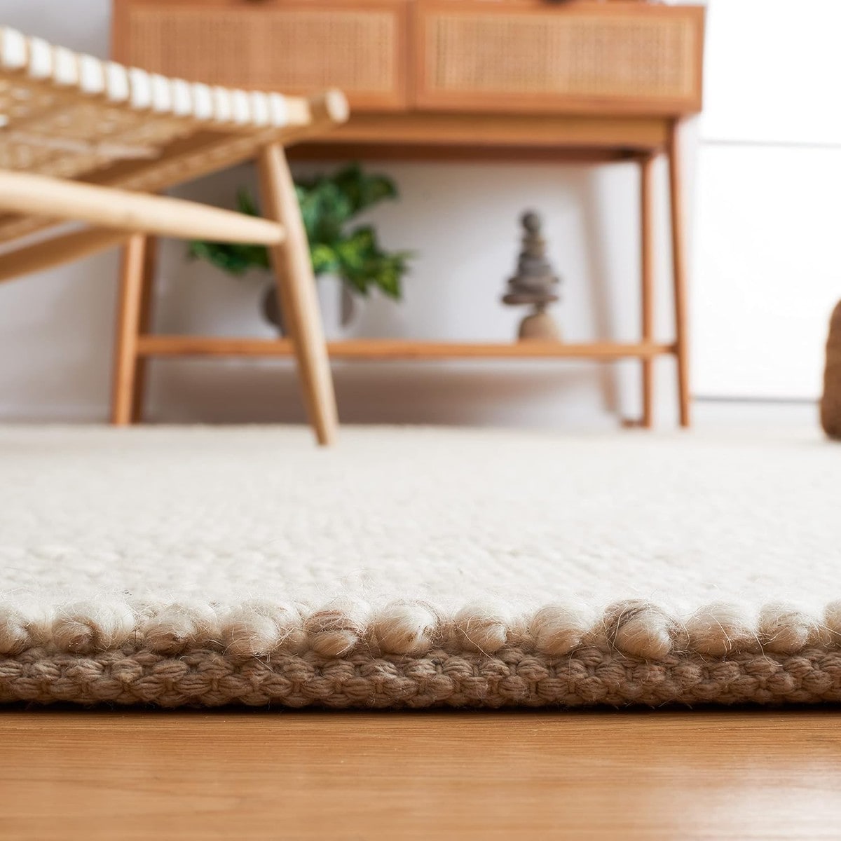 Rifunaw 9x12 Handmade Wool Blend Area Rug - Beige and Ivory Textured ...