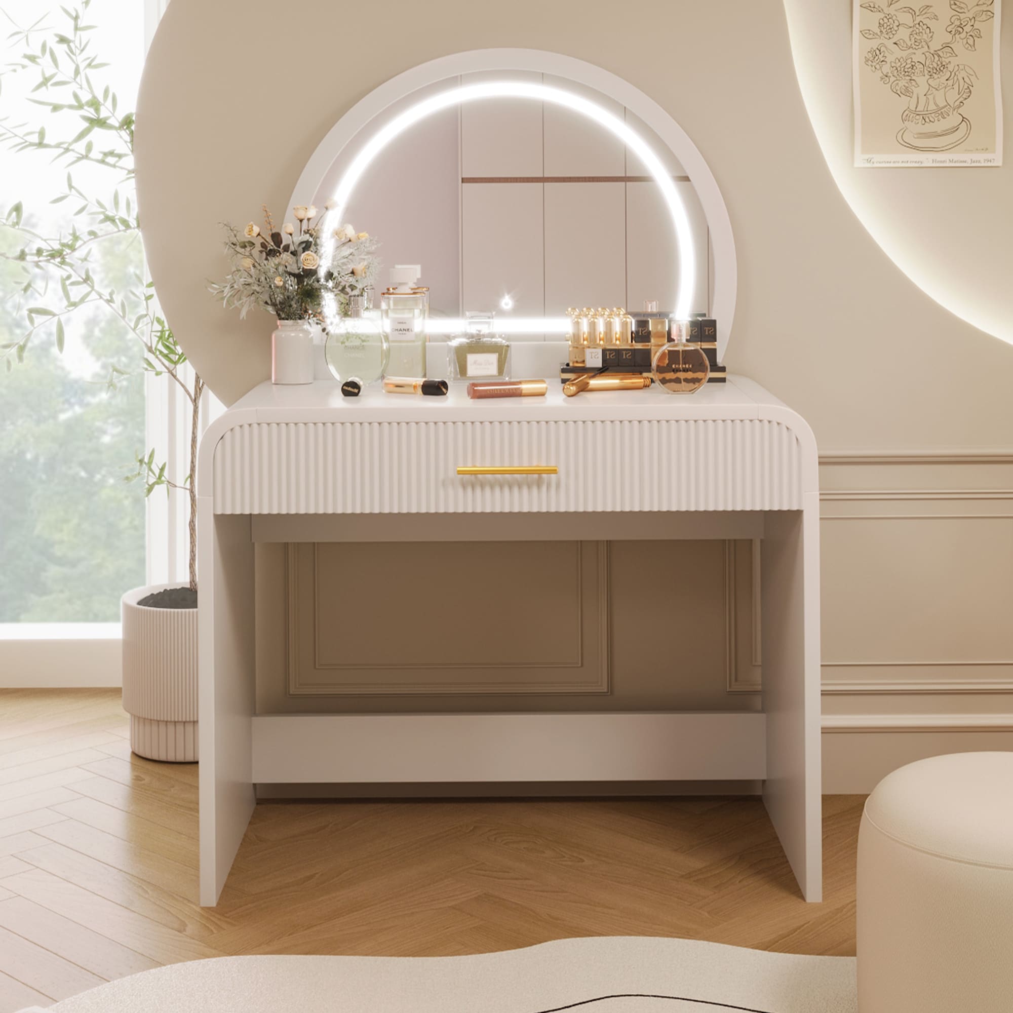 Tipnovla 39 Inch Elegant Makeup Vanity Table with Touch Screen LED ...