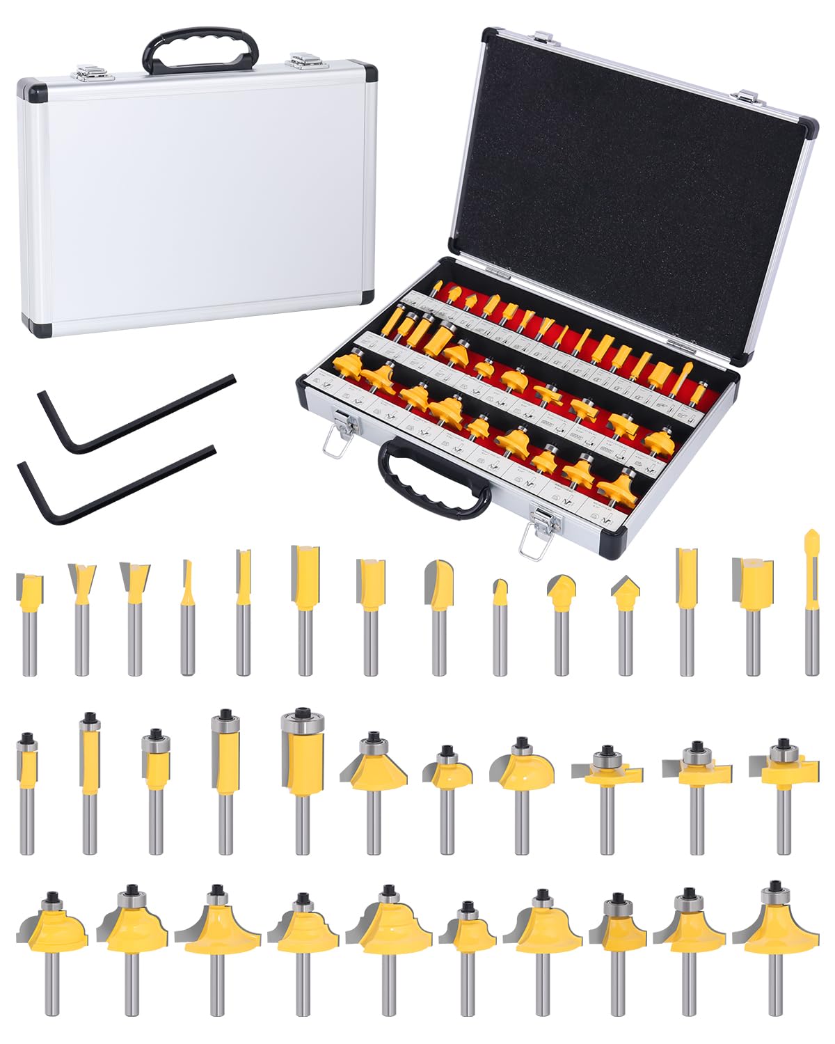 SenQWFa  35 Pieces Router Bit Set 1/4 Inch Shank Tungsten Carbide Router Bits with Aluminum Storage Case for Woodworking and DIY Projects