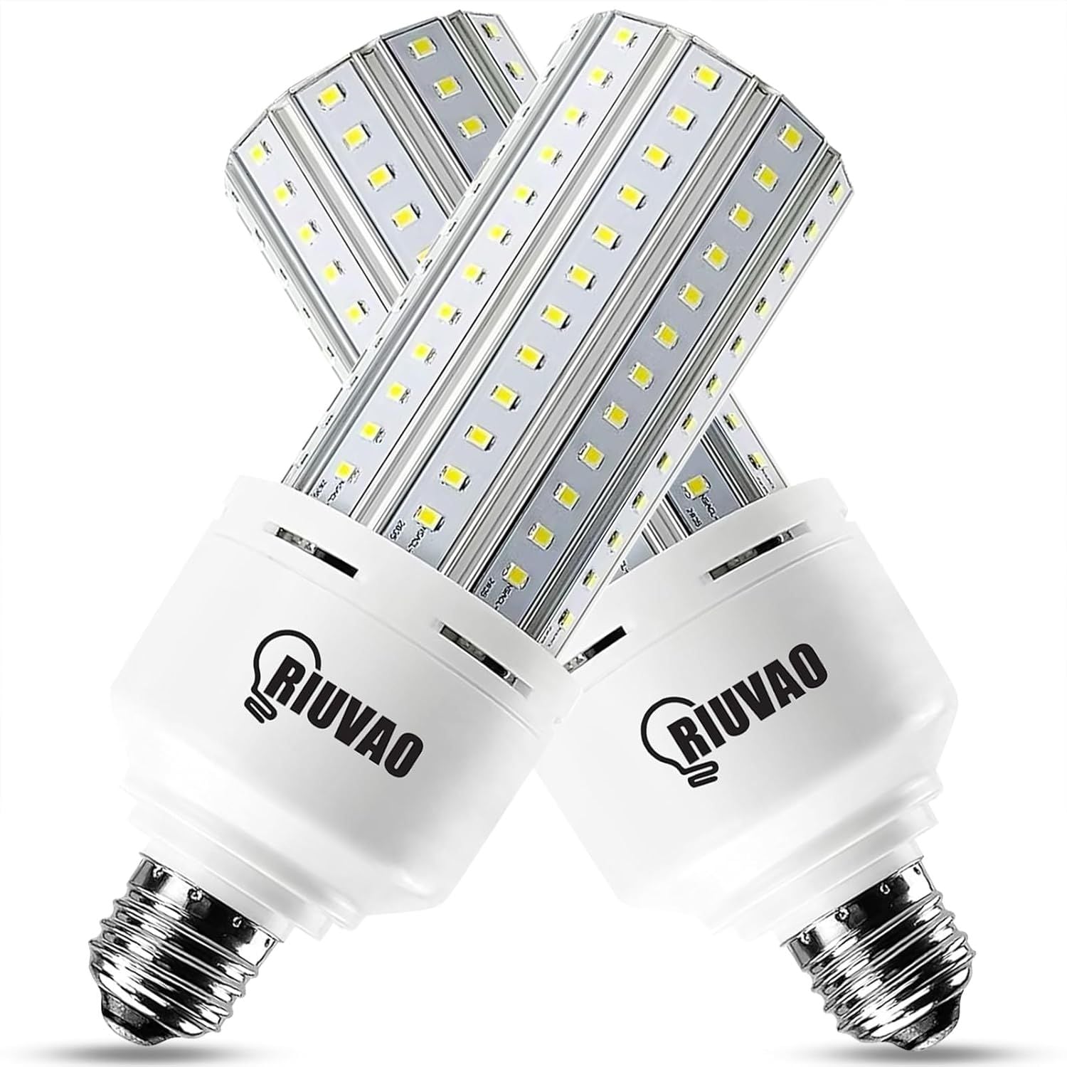 JUSJUBR 2 Pack 60W High-Output Corn Cob LED Bulb 600W Equivalent 7500 Lumens 5000K Cool Daylight White E26 E27 Medium Base Wide-Range Area Lighting for Garage Backyard Bedroom Warehouse Factory Workshop Street