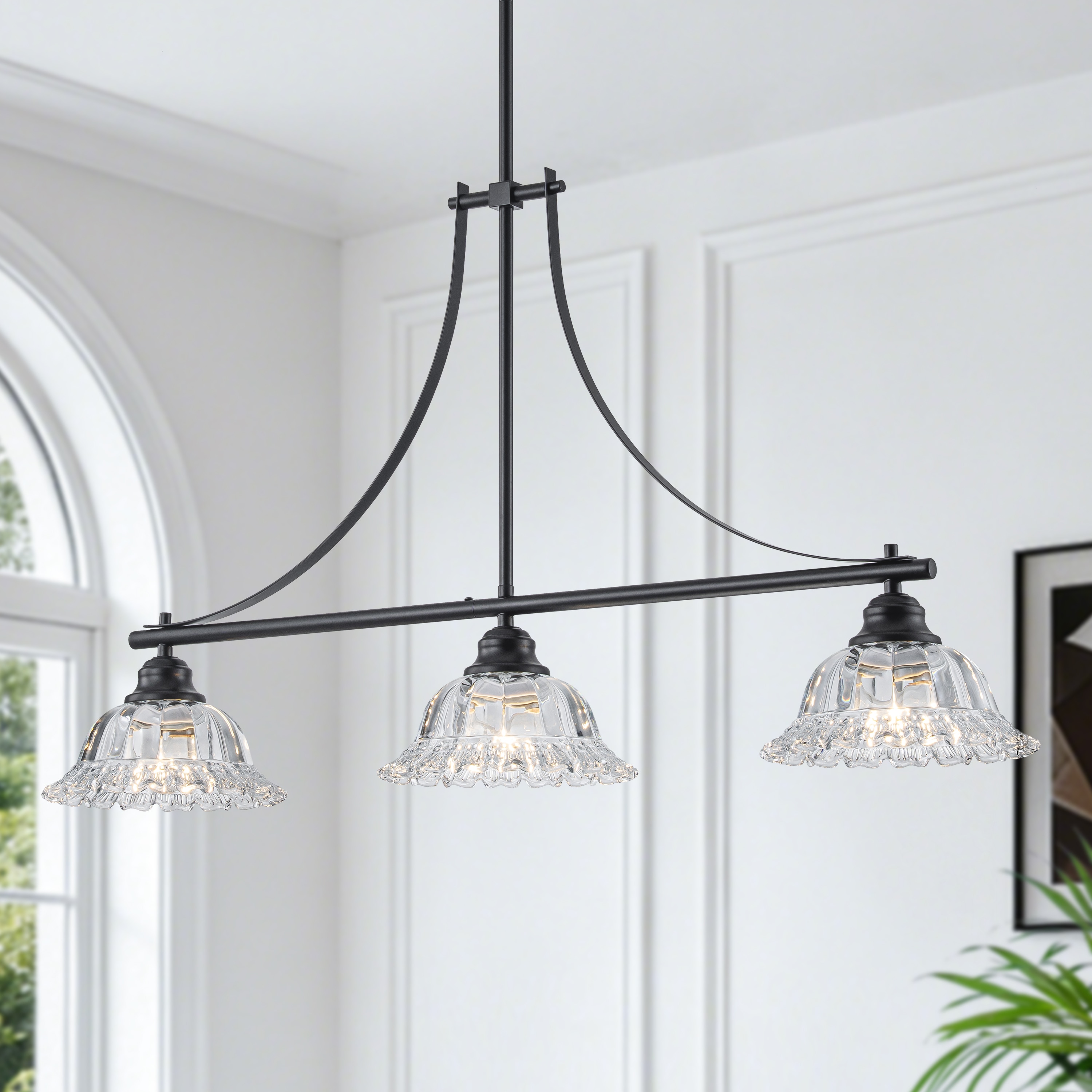 GoYeel 3 -Light Black Modern/contemporary Clear glass Linear Hanging Kitchen Island Light