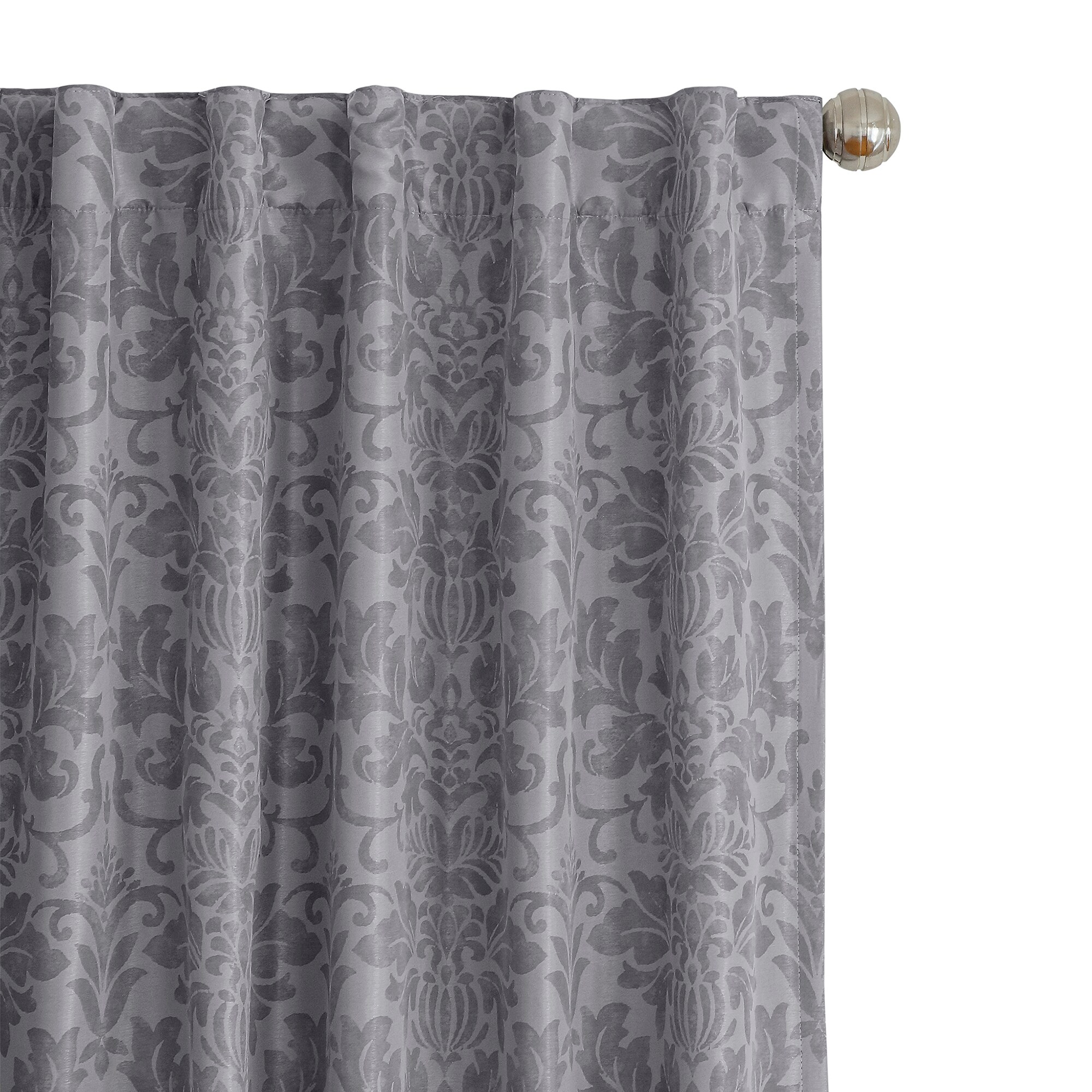 Silver Floral Damask Blackout Ground Length Window Curtain Panel