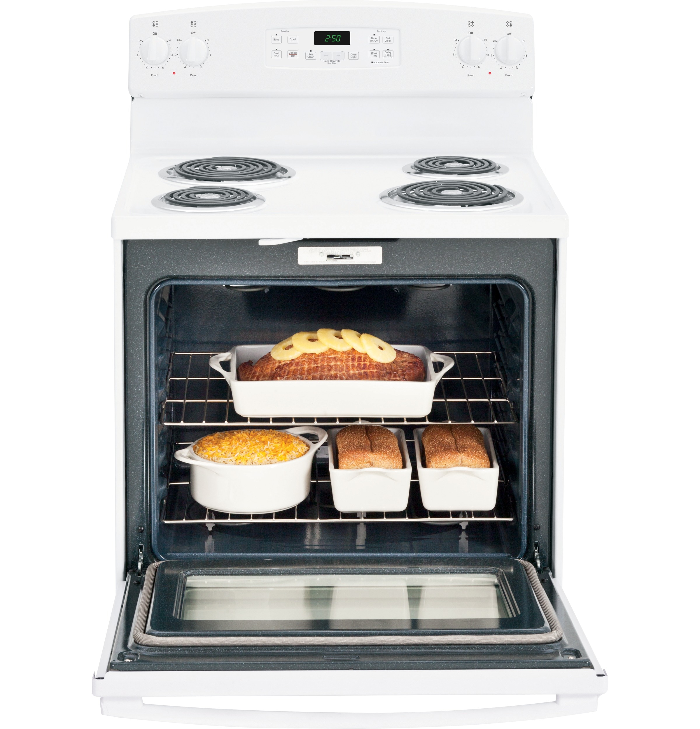 GE JM250DFWW - Range - niche - width: 27 in - depth: 21.7 in - height: 28.4  in - with self-cleaning - white on white 