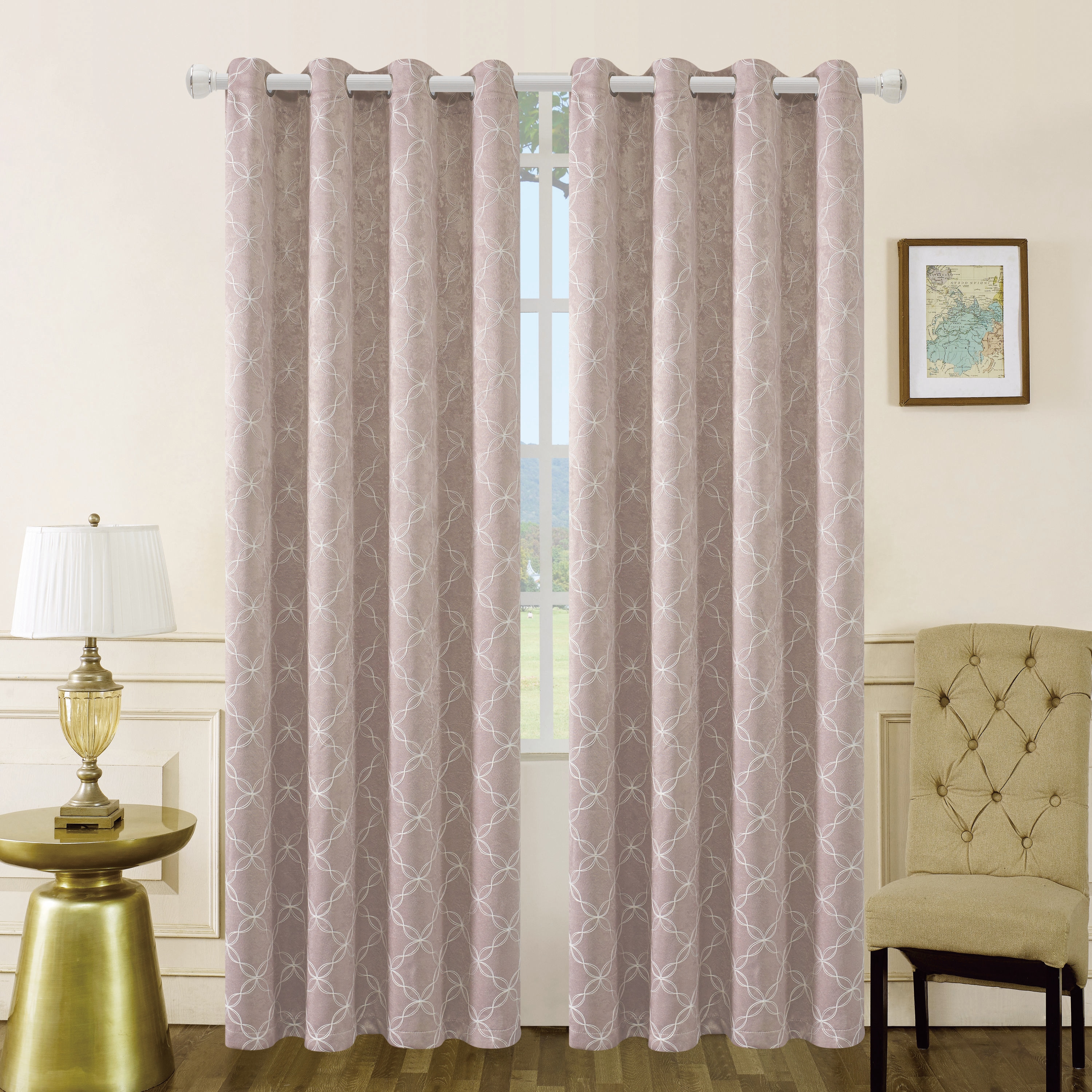 AMELIA-95-BH 95-Inches Blush Geometric Room darkening Grommet Single curtain panel