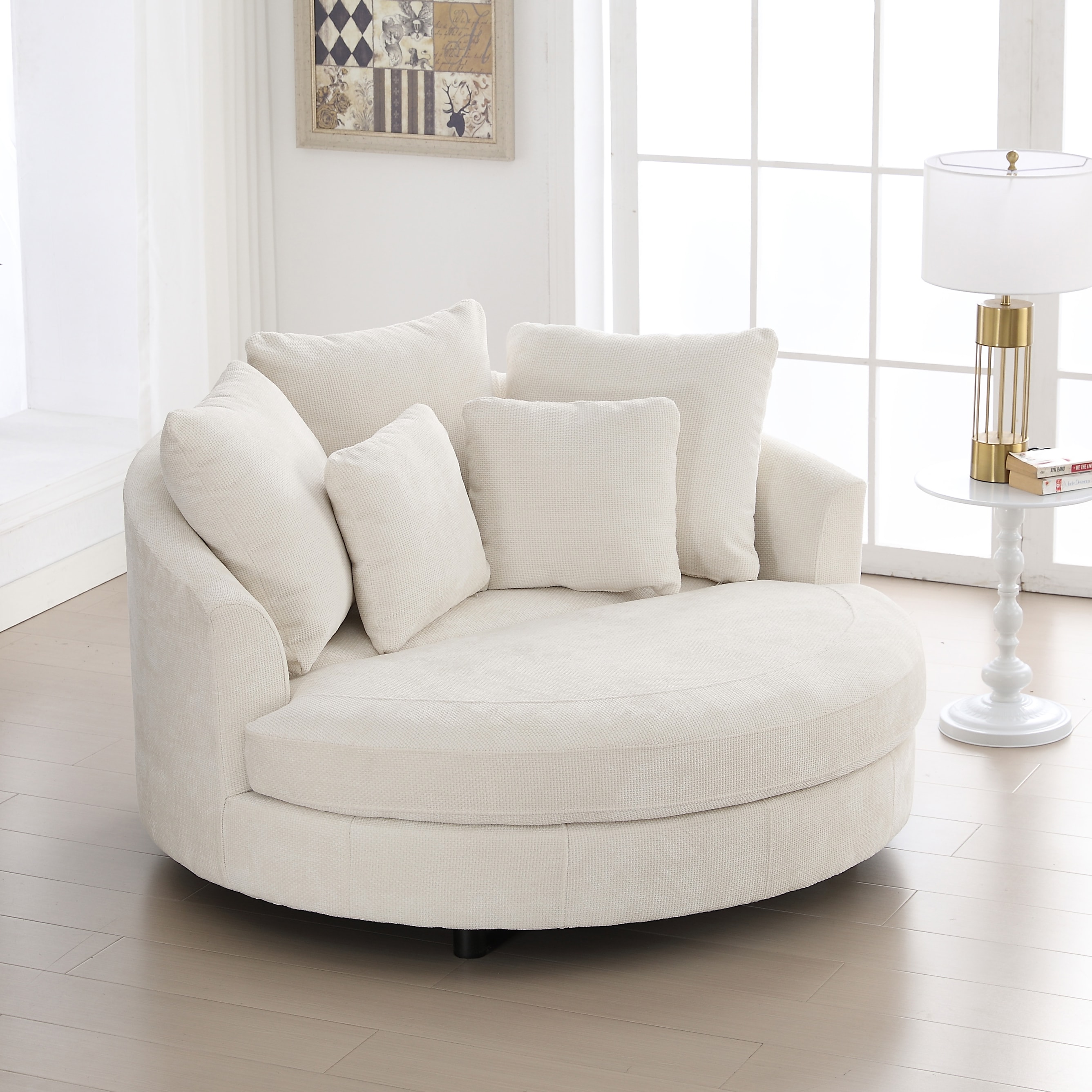 Hrinhom HC-W1104-BEIGE Modern BEIGE Chenille Barrel Chair