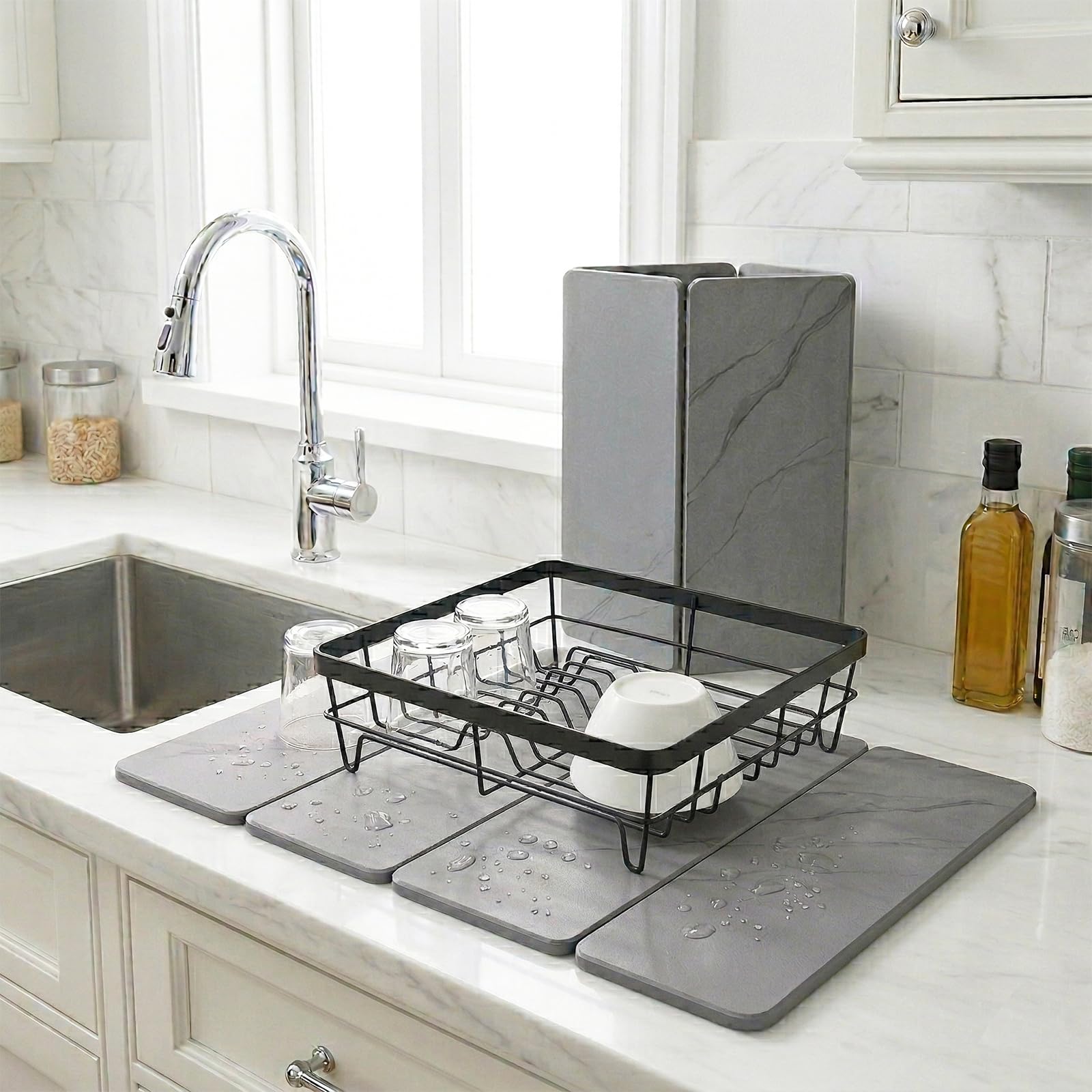 UUDULY Stone Drying Mat for Kitchen Counter 24 by 16 Diatomaceous Earth Absorbent Drying Stone Mat Light Gray Large durable #LUU0828U0298