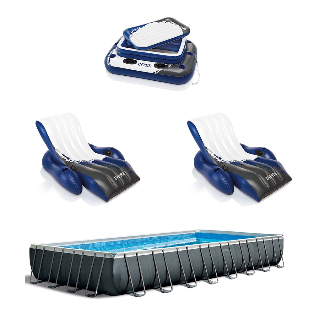 Intex 141983 24-Feet x 12-Feet x 51.6-Inches Metal frame Rectangle Above-Ground Pool with Filter Pump with Ground Cloth with Pool Cover with Ladder