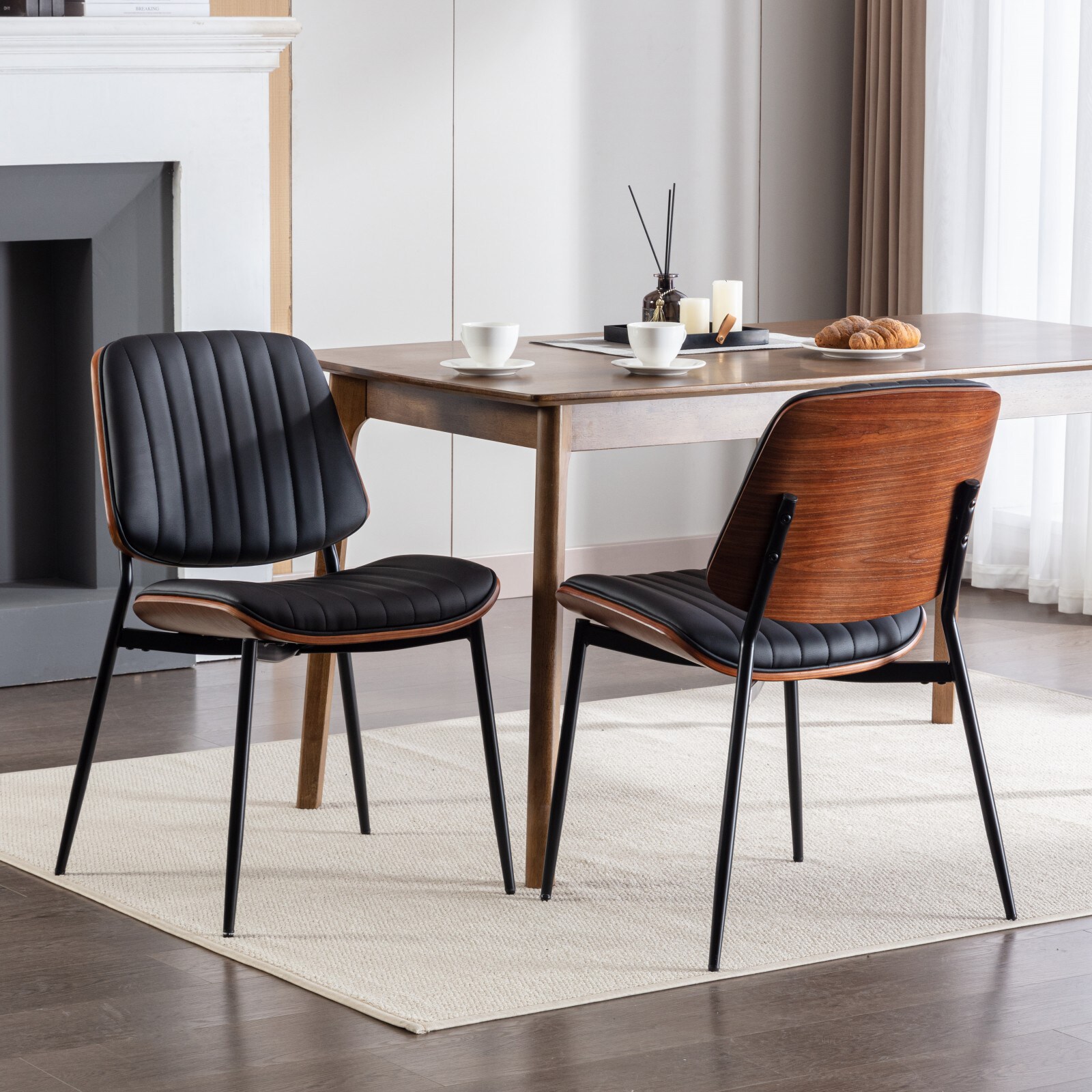 Hrinhom HC-N7016-BLACK PU Set of 2 Faux Leather Dining Chairs