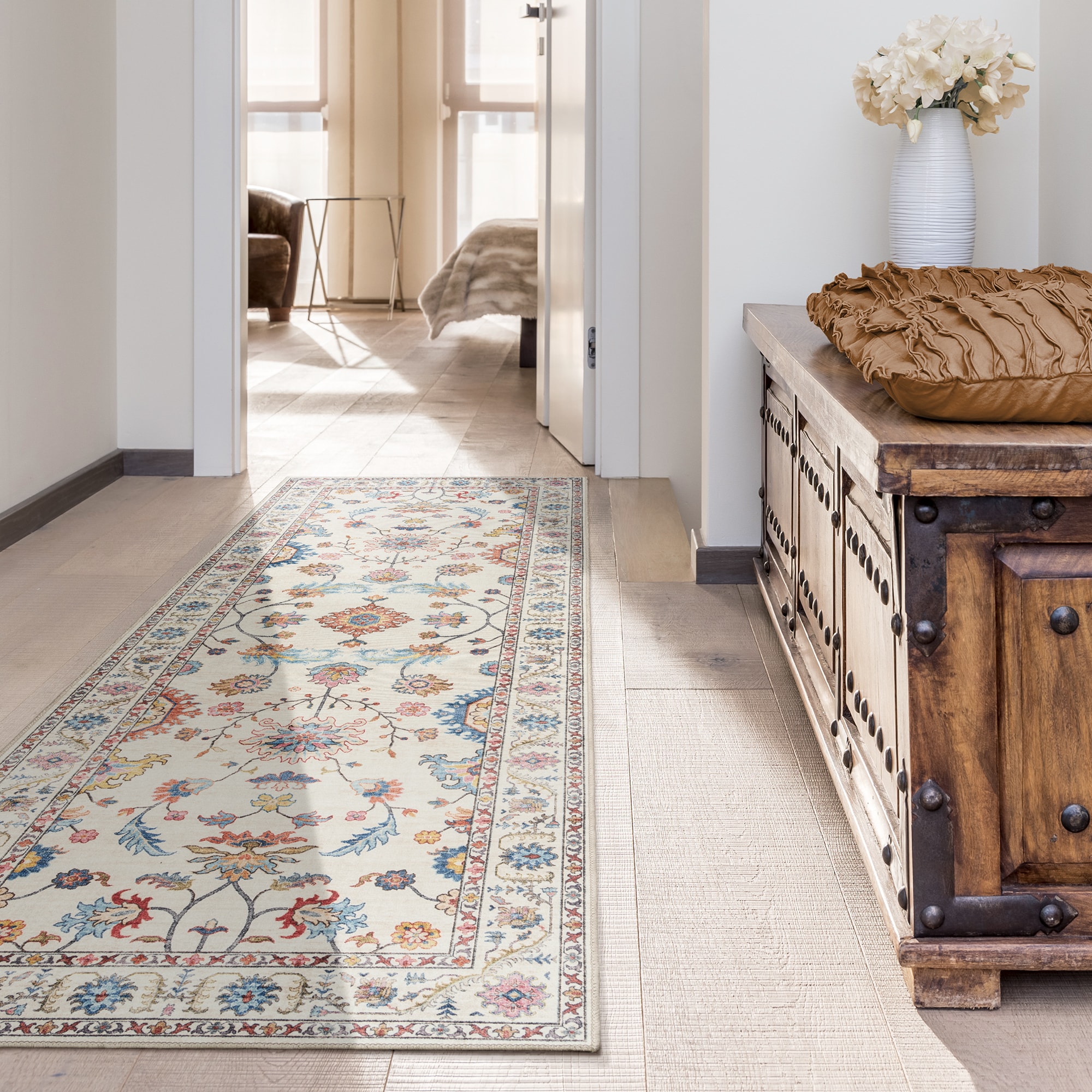 GERTMENIAN 28545 2 x 6 (ft) Polyester Ivory Rectangular Indoor Medallion Runner rug