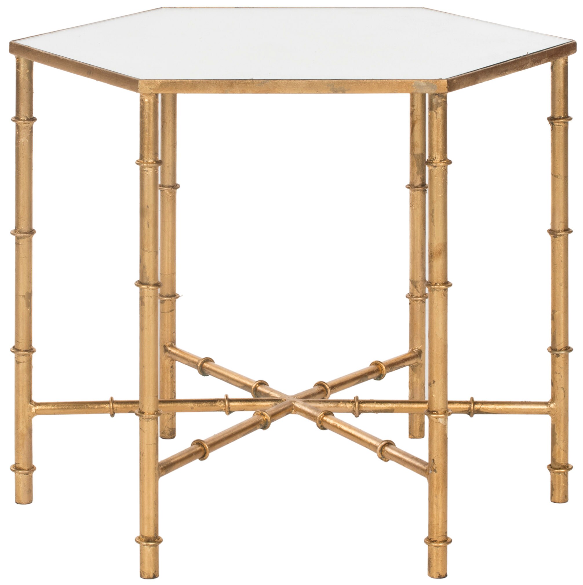 Safavieh FOX2517A Kerri 20.0-in W x 17.0-in H Gold/Mirror Top Glass Hexagon Modern End Table