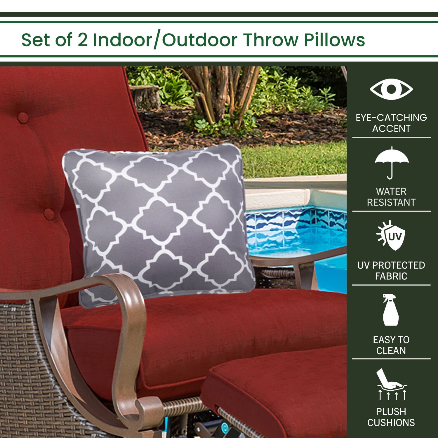 Hanover HANTPLATT-GRY-2 Outdoor-Accent-Pillows - View #3
