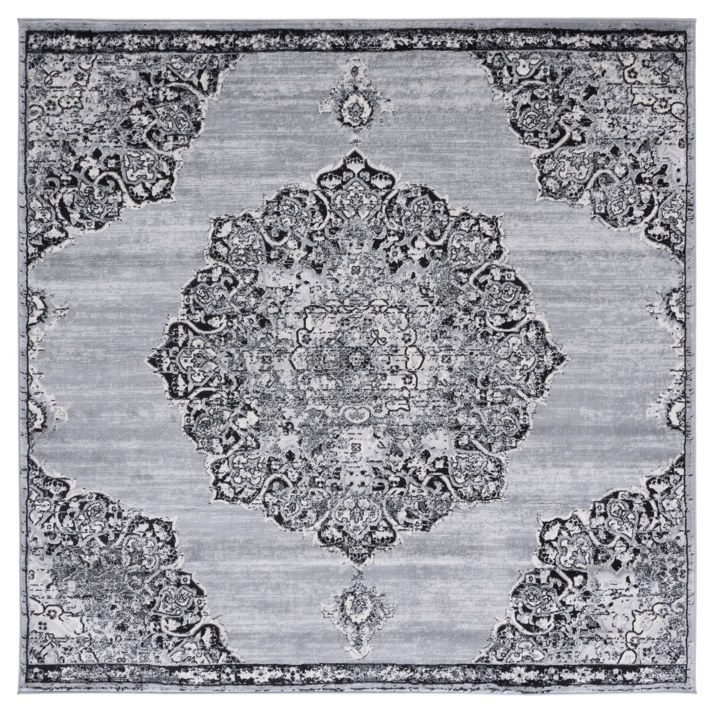 Safavieh BNT802H-7SQ Brentwood Coral 7 x 7 (ft) Loomed Polypropylene Gray/Black Square Indoor Distressed/Overdyed Vintage Area rug