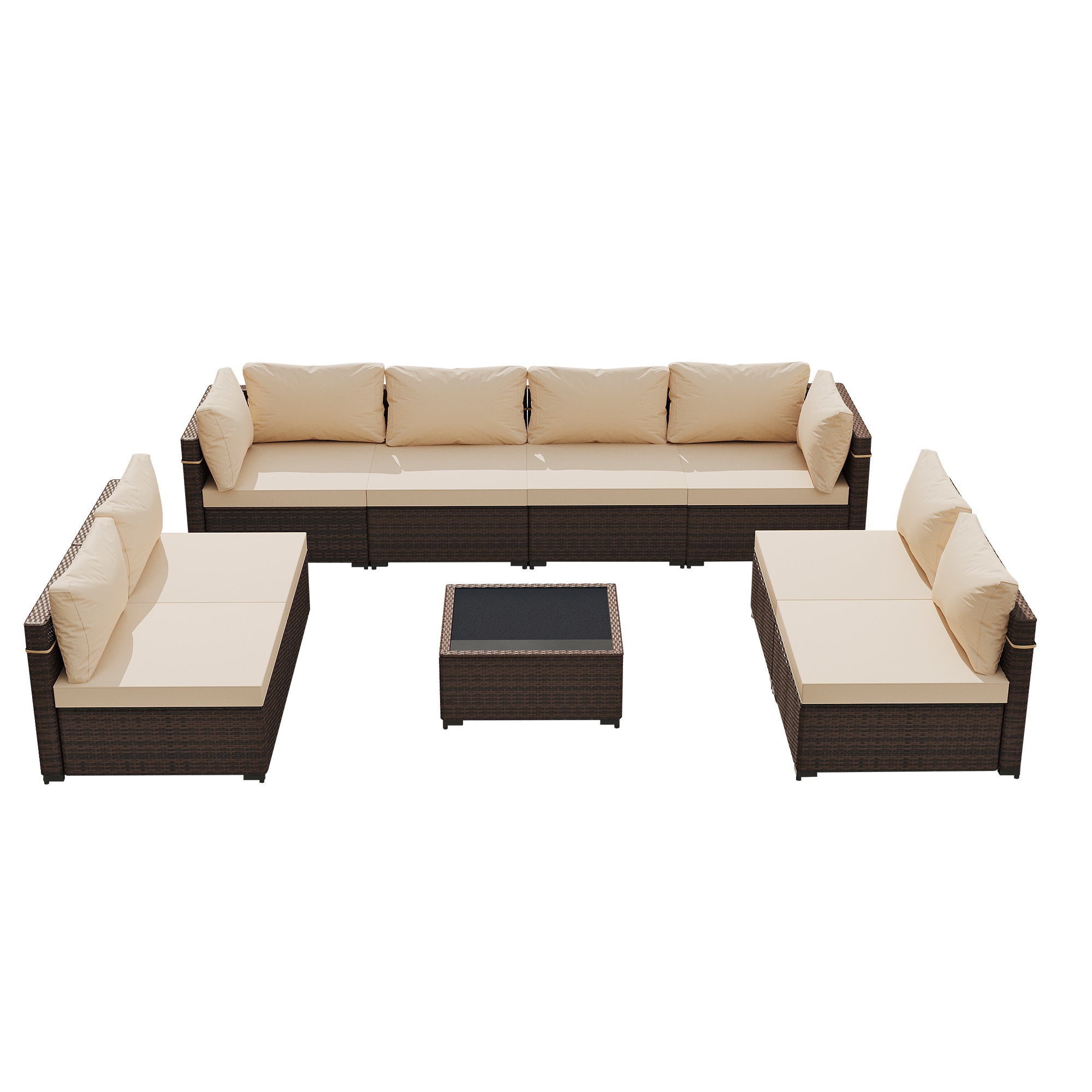 Patio Watcher LS-RT9-28TPDK-B1 9 -Piece Wicker Patio Conversation Set with Beige Cushions