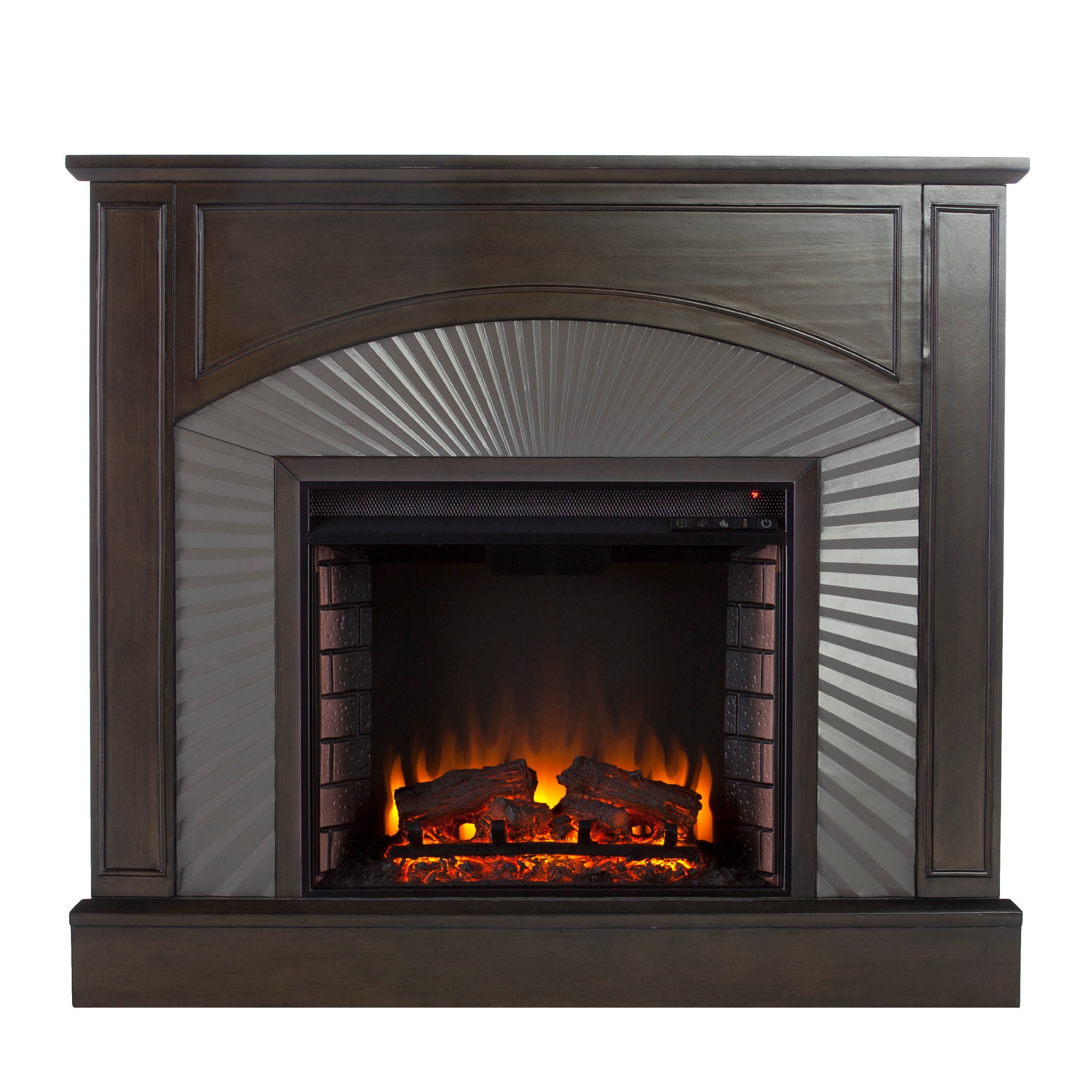 Southern Enterprises FE1174059 45-in W Brown and silver Free standing Fan-forced Flat wall Electric Fireplace with Remote Control Included