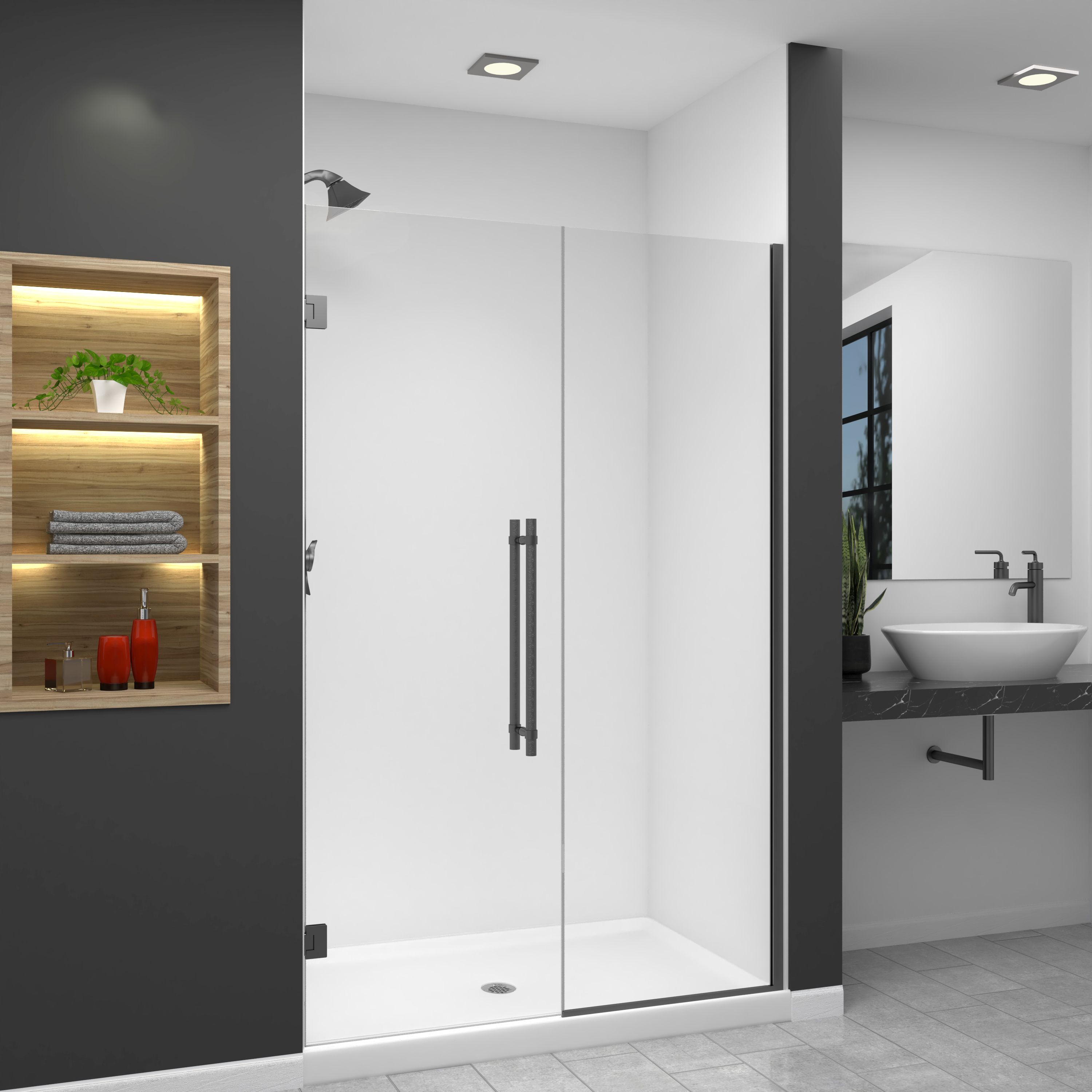 Transolid EHTB495257610C-BK-MB Elizabeth Matte Black 49-1/2-in to 50-in W x 76-Inches H Semi-frameless Hinged Soft Close Shower door 5/16-in Thick Clear Glass