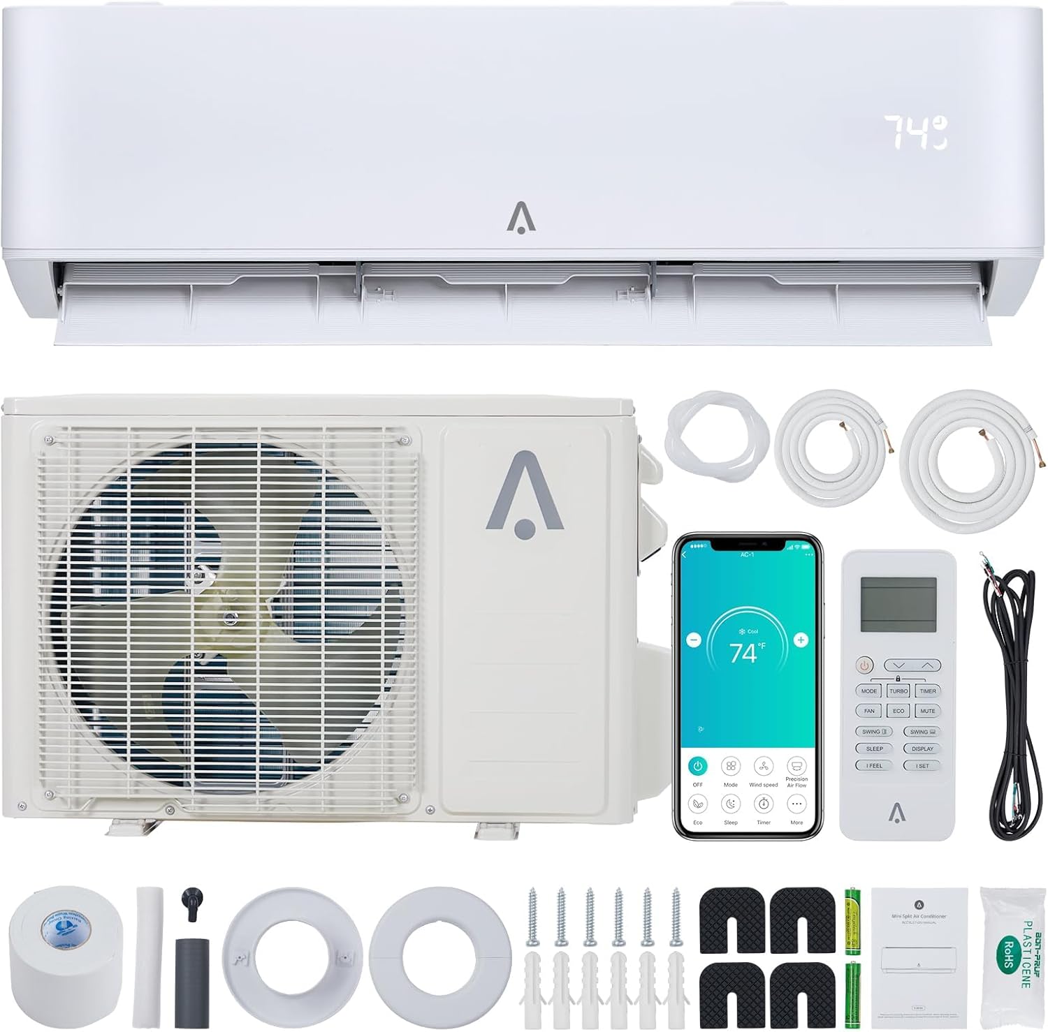 GarveeLife 24000 BTU Mini Split AC Heat Pump 23 SEER2 Wall Mounted Inverter System