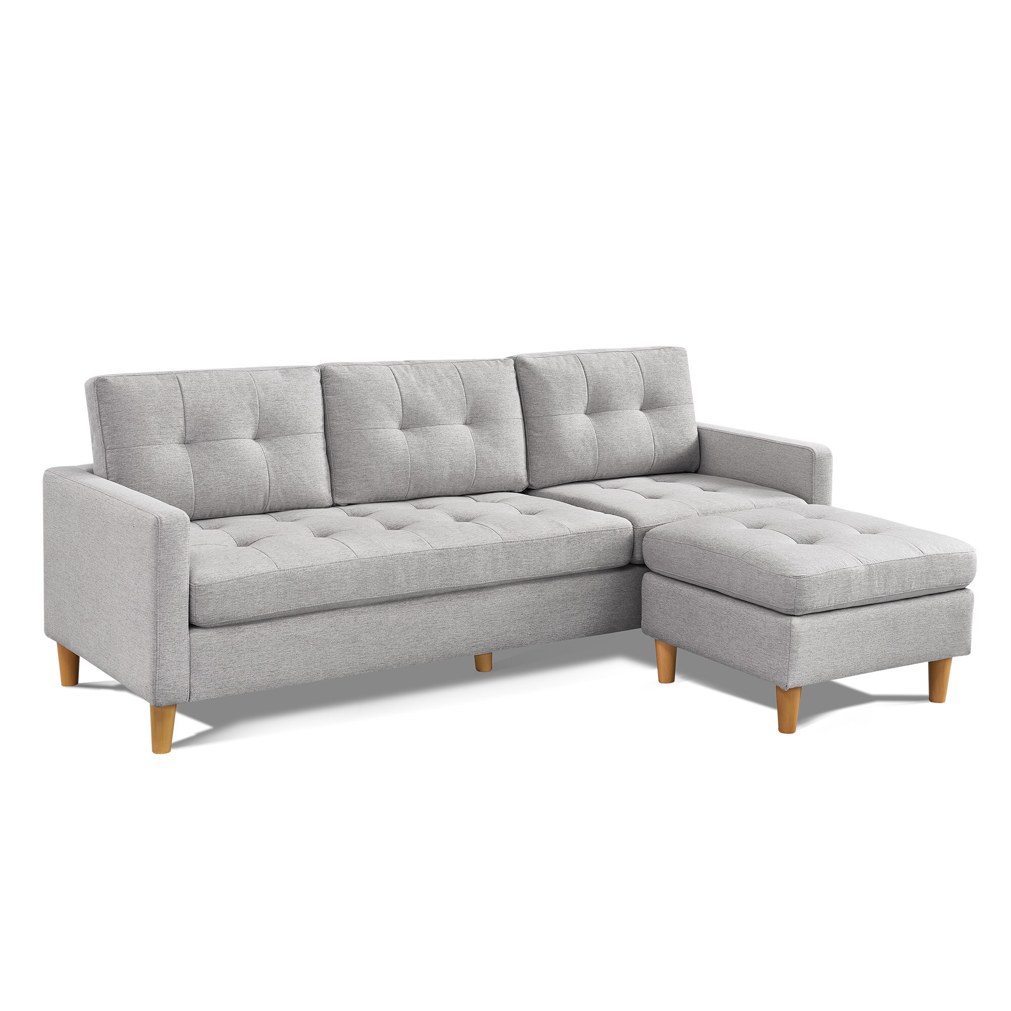 Light Grey Tufted Velvet Two Piece Sectional Sofa with Ottoman
