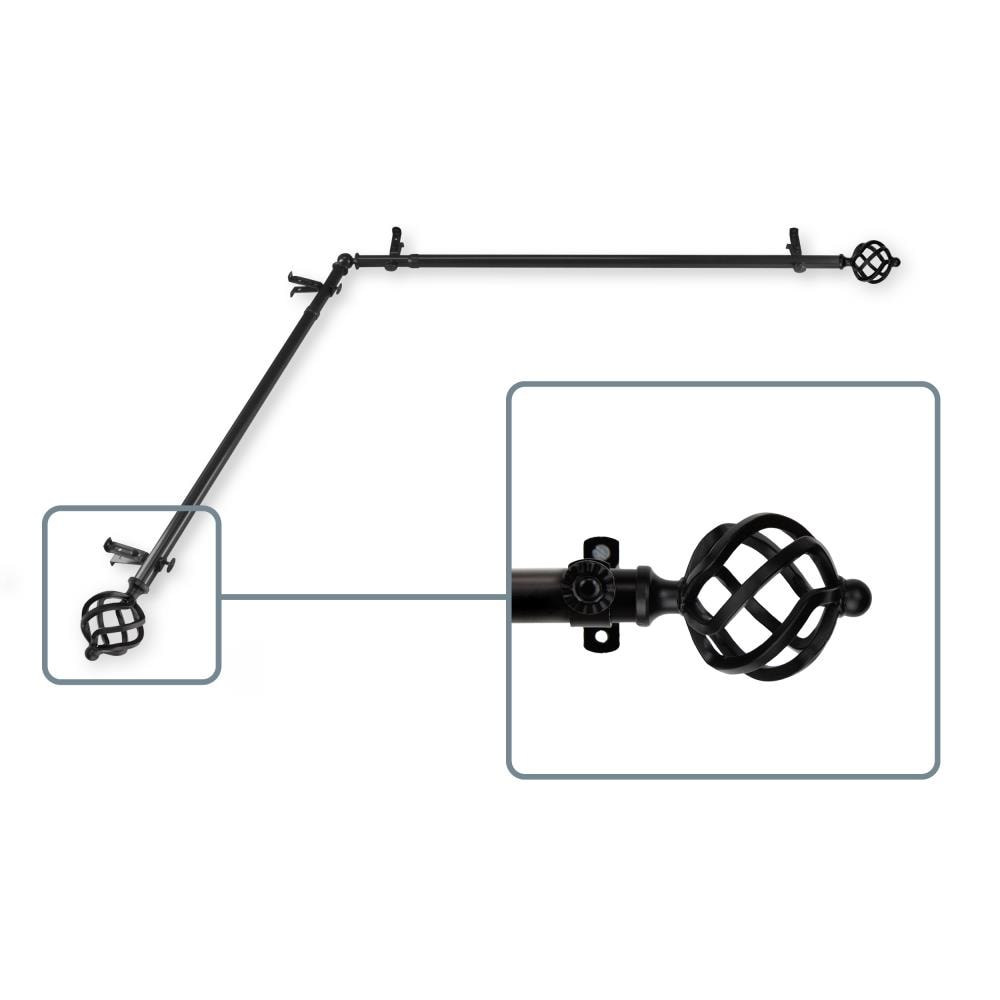 Hart & Harlow L4842-992CR Helix 13/16-in 120-in to 170-in Black Steel Corner curtain rod with Finials