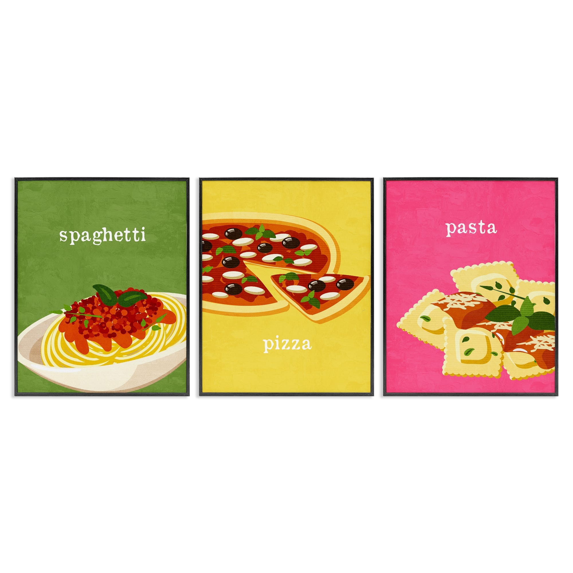 Stupell Industries A3-453-FR-3PC-16X20 Italian Cuisine Meals 3 Piece Black Framed Giclee Art Set By Kim Allen 16 x 20