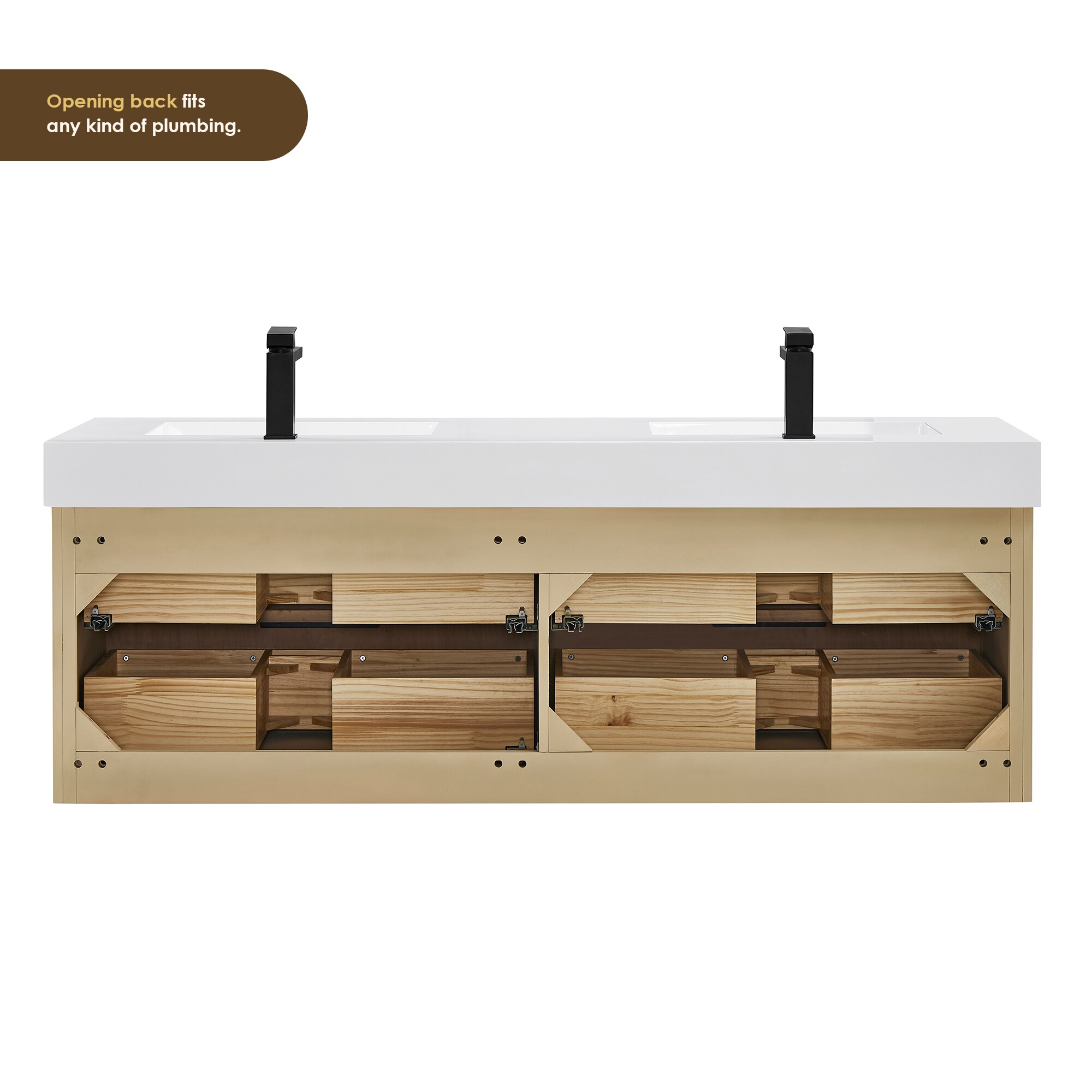 Livia 60" Nature Brown Fir Wood Wall-Mounted Vanity