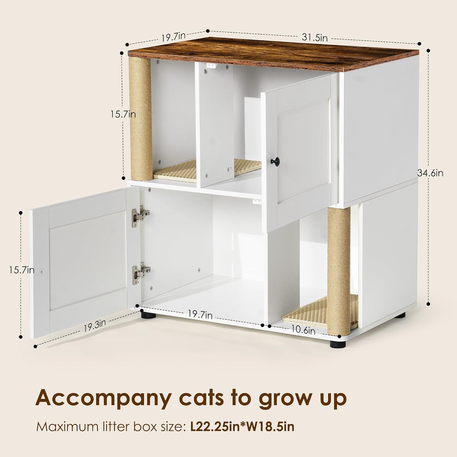 GAOMON Double cat litter box enclosure cabinet for 2 cats with scratch ...