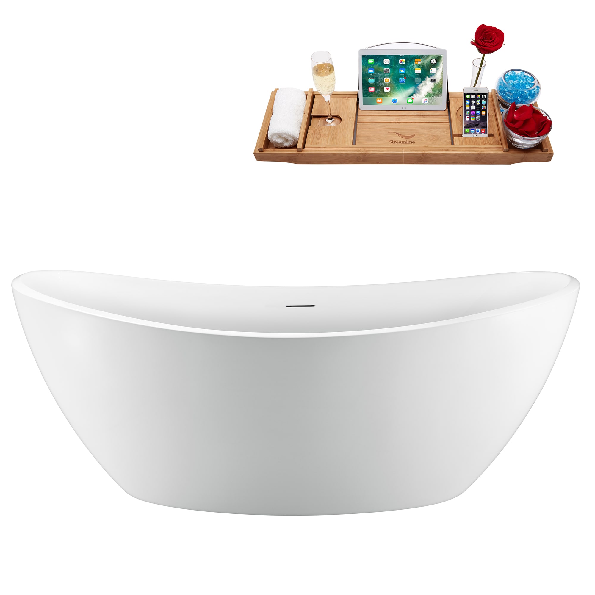 Streamline 75 inch  N950BNK Freestanding Tub and Tray With Internal Drain
