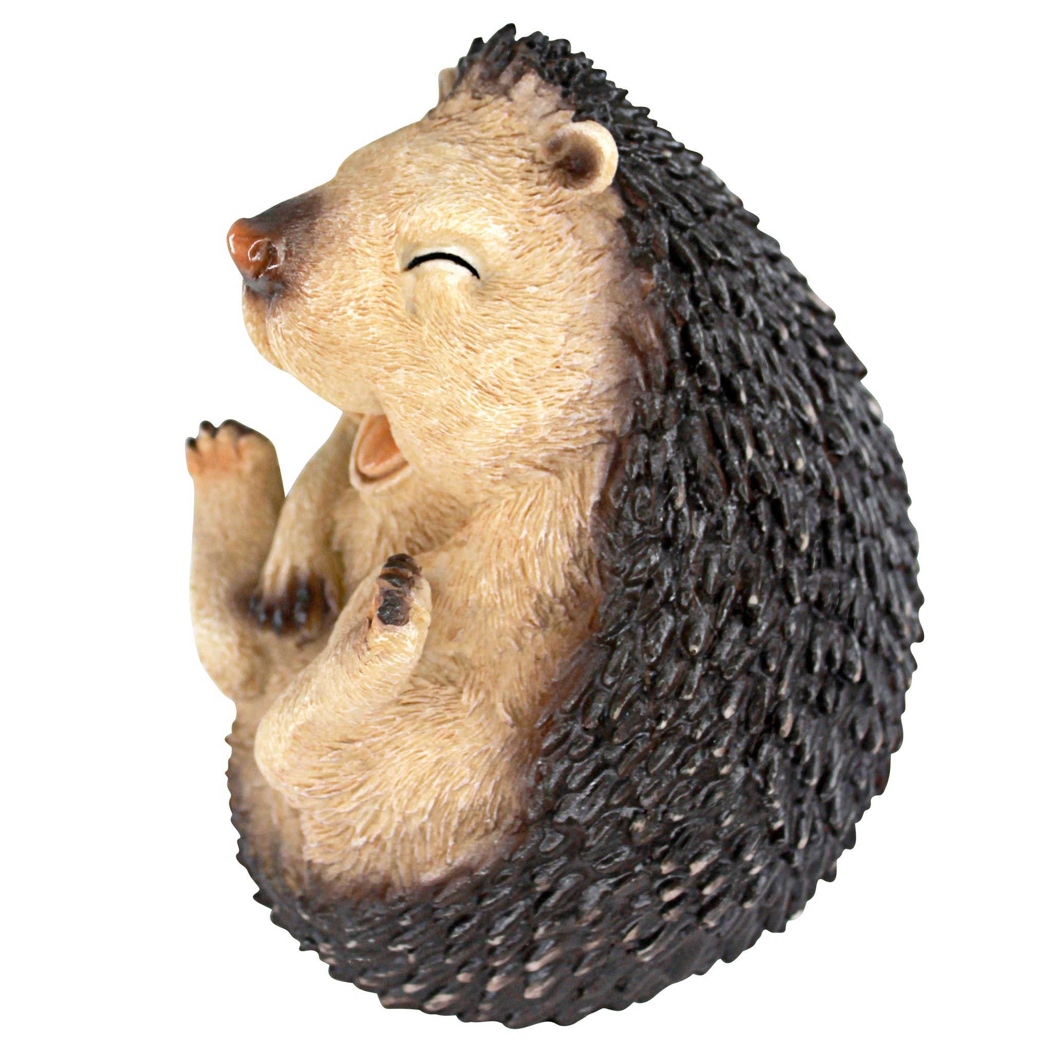 Small Beige and Brown Resin Laughing Hedgehog Garden Statue