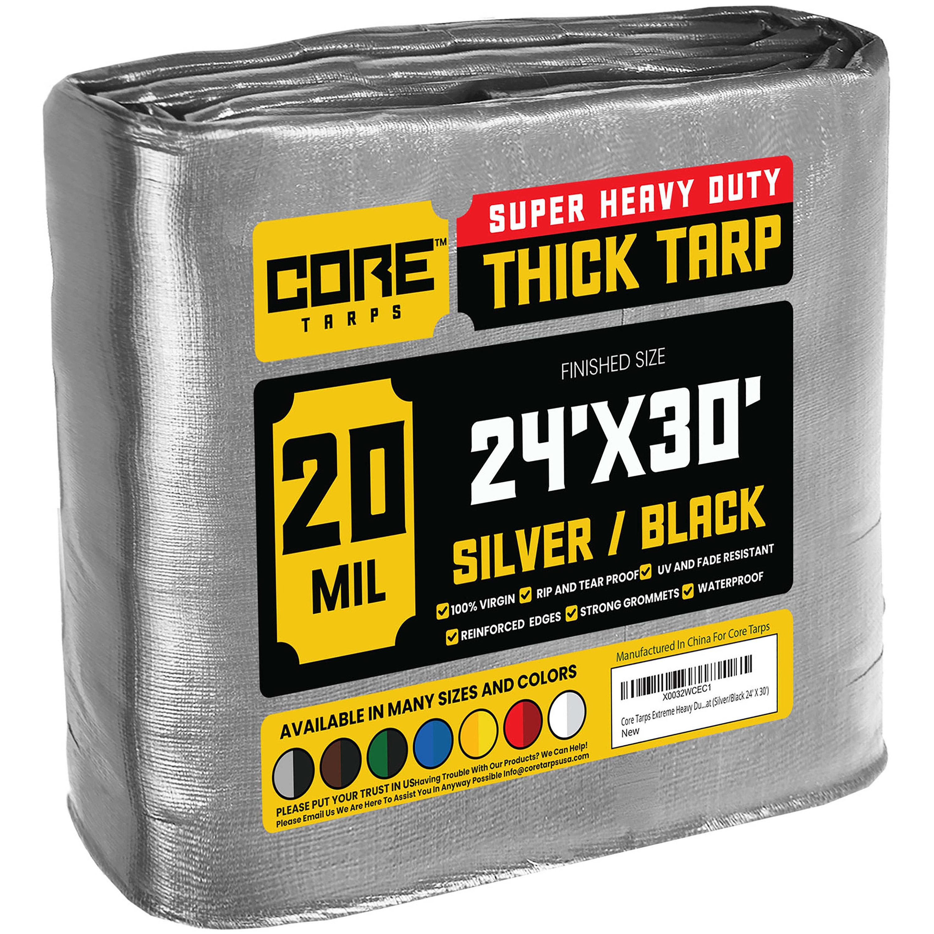 Core Tarps CT-701-24X30 24-ft x 30-ft Silver Waterproof Commercial Polyethylene 20-Mils Tarp
