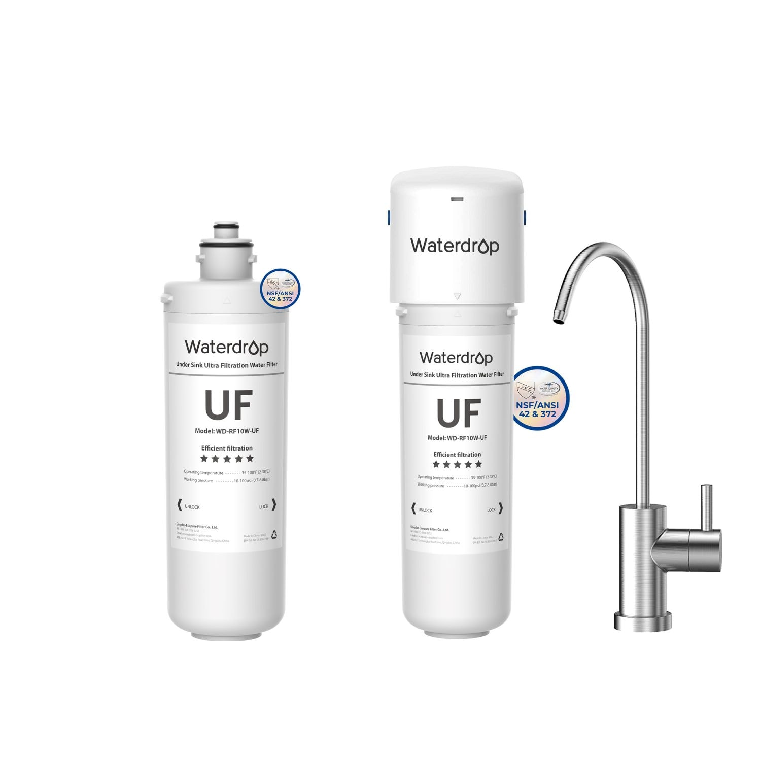 Waterdrop B-WD-10UBW-UFST  Waterdrop 10UBW-UF 0.01μm Ultra Filtration Under Sink Water Filter System Includes an Extra RF10W-UF Filter