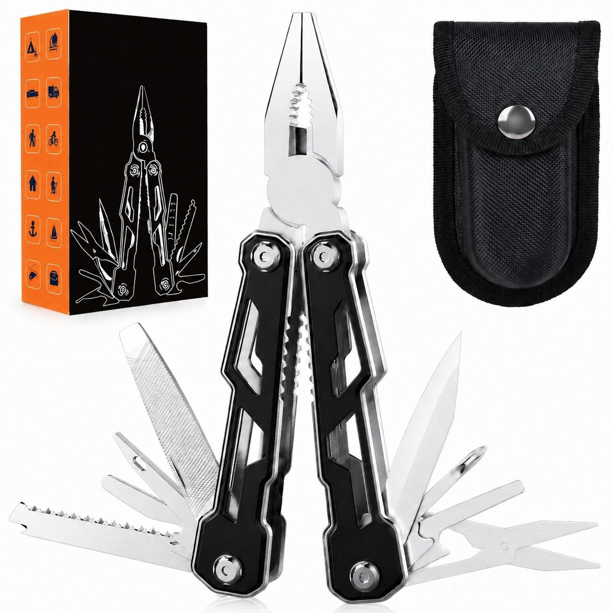 Justincity 16 in 1 Stainless Steel Multitool Pocket Knife Set with Safety Locking Pliers Saw Screwdrivers for Camping Hiking Survival Outdoor 1