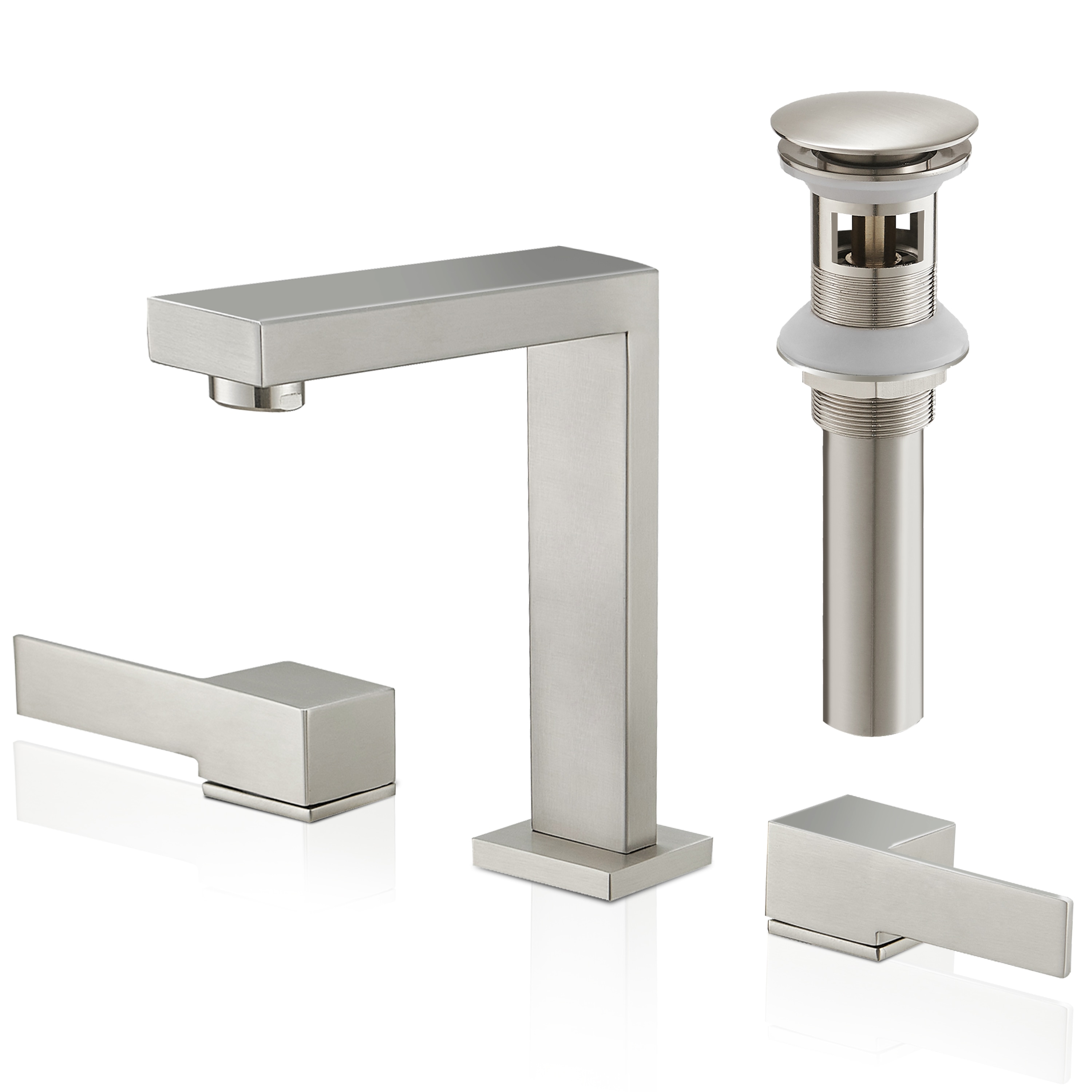 BWE A-916448-N Brushed Nickel Widespread 2-handle WaterSense Low-arc Commercial/Residential Handle Bathroom Sink Faucet with Drain