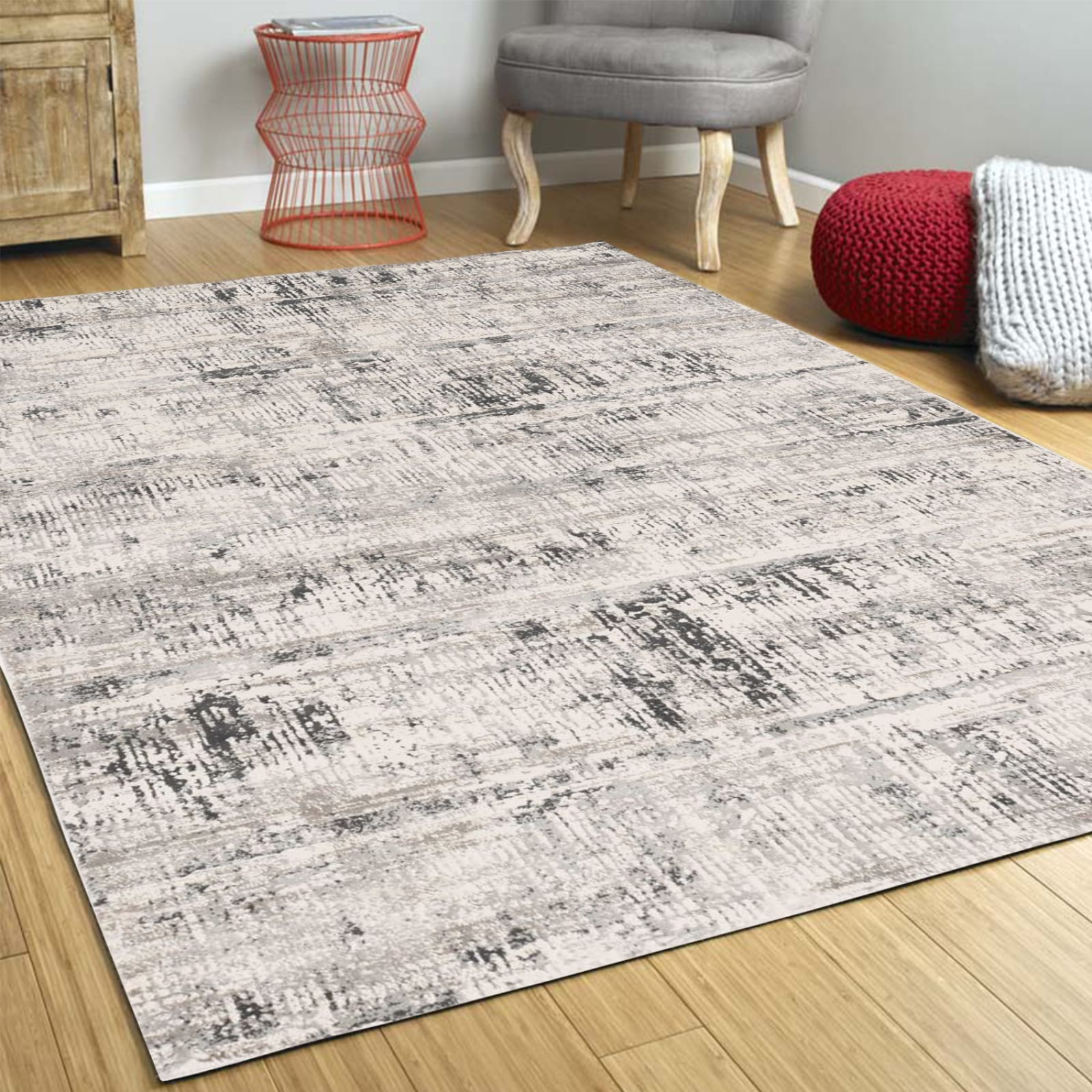 HomeRoots 353793 Bernadette 3 x 4 (ft) Rag Polypropylene Ivory silver Rectangular Indoor Distressed/Overdyed Area rug