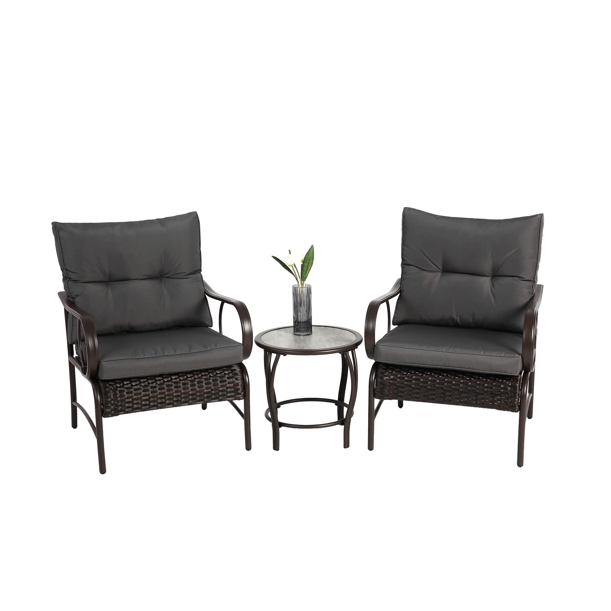 Bybafun YB0600064 3 -Piece Rattan Patio Conversation Set with Gray Cushions