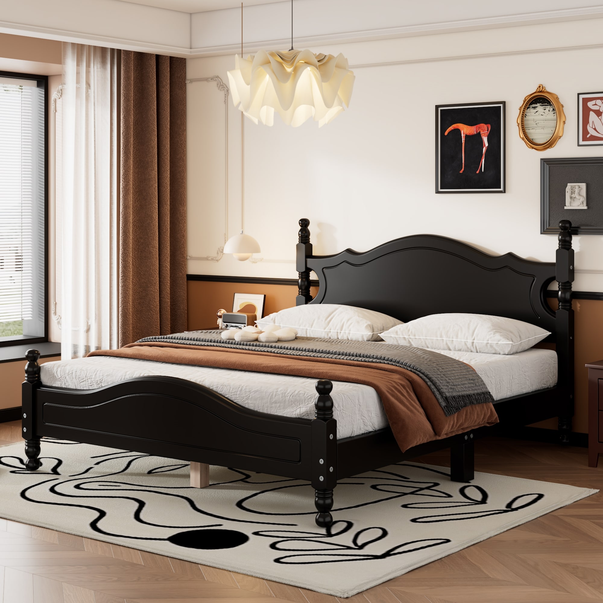 ModernLuxe L-WF310132AAB black Queen Wood Platform Bed