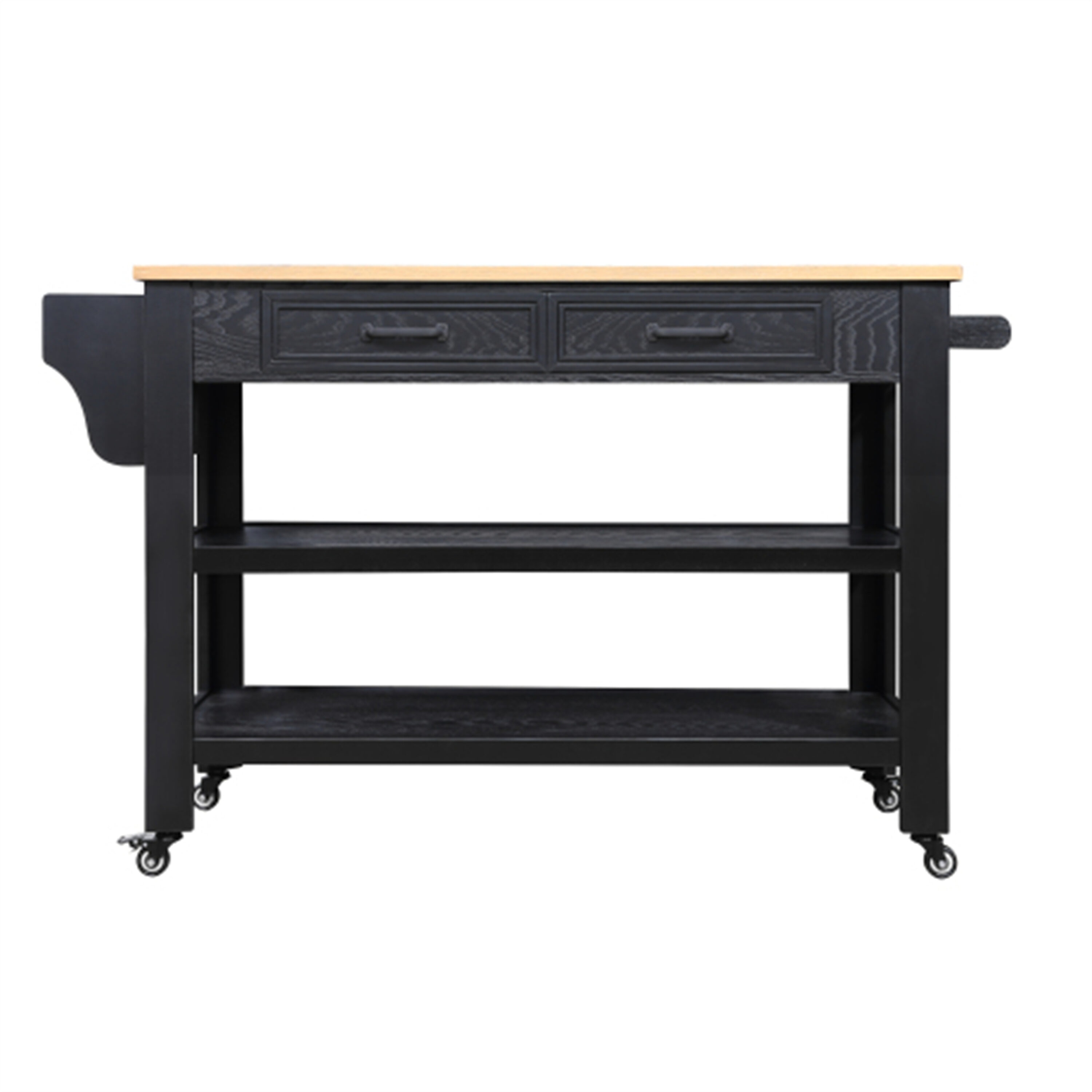 BABOOM Black Mdf Base with Wood Top Rolling Kitchen Island (17.52-in x 51.97-in x 36.02-in)