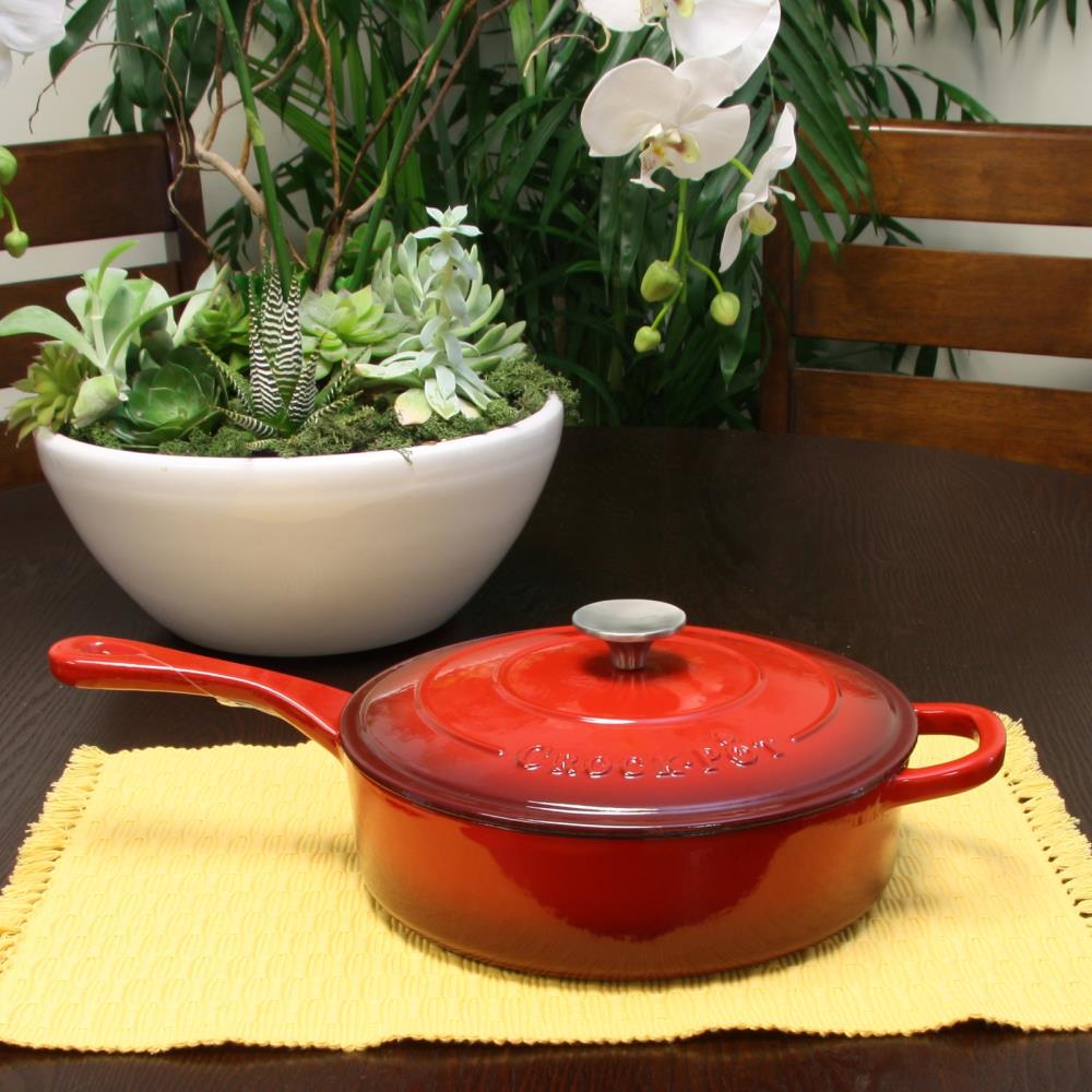 Crock-Pot Artisan 3.5 Quart Deep Enameled Cast Iron Cooking Saute Pan  w/Lid, Red 