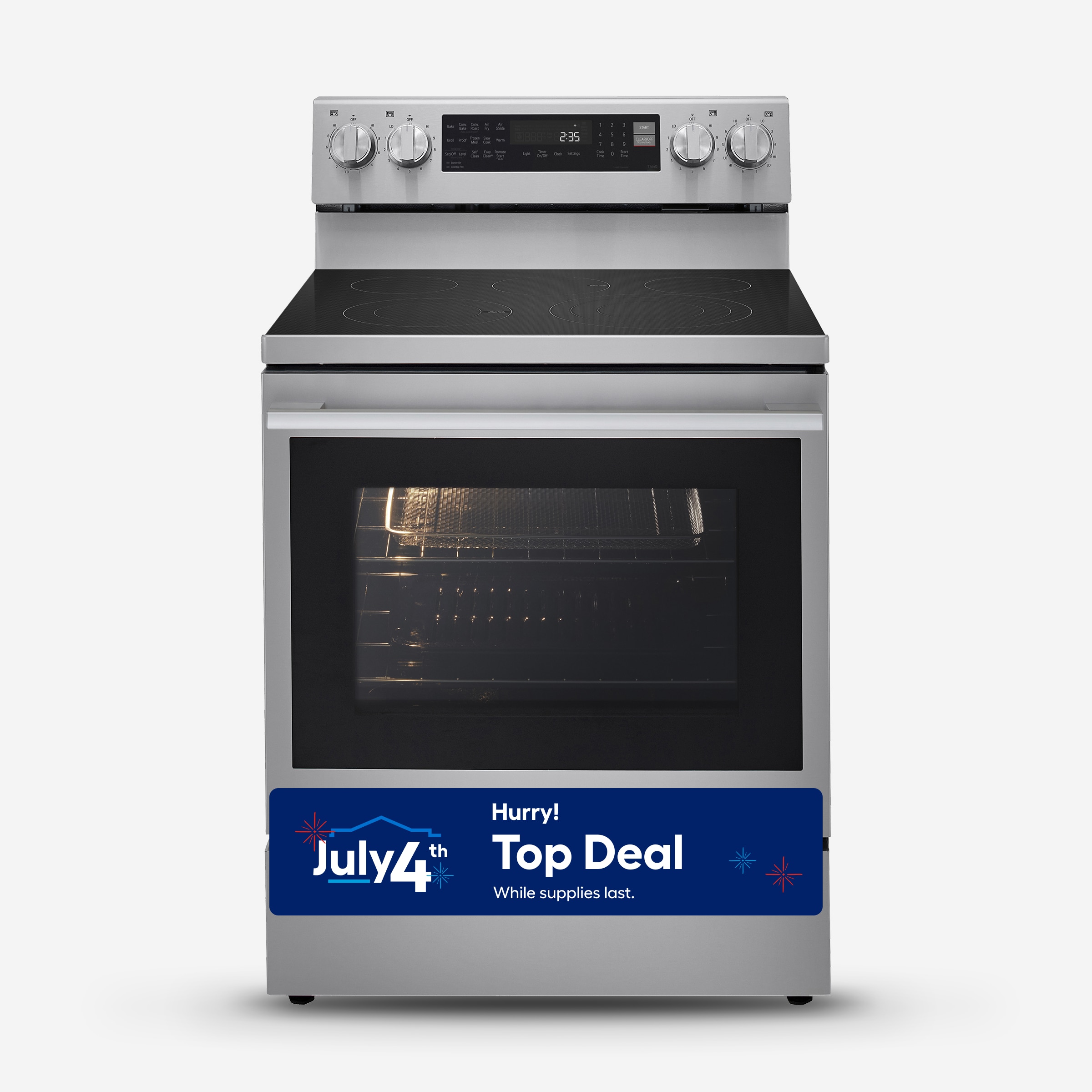 LG 30-in Glass Top 5 burners 6.3-cu ft Air Fry Convection Oven Freestanding Electric Range ( PrintProof Stainless Steel ) #LREN6325XE