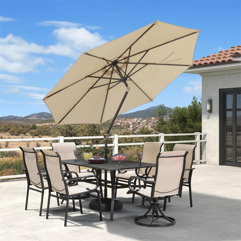 PURPLE LEAF LS03-SZXUM09-KK 9-ft Aluminum Beige Crank Market Patio Umbrella