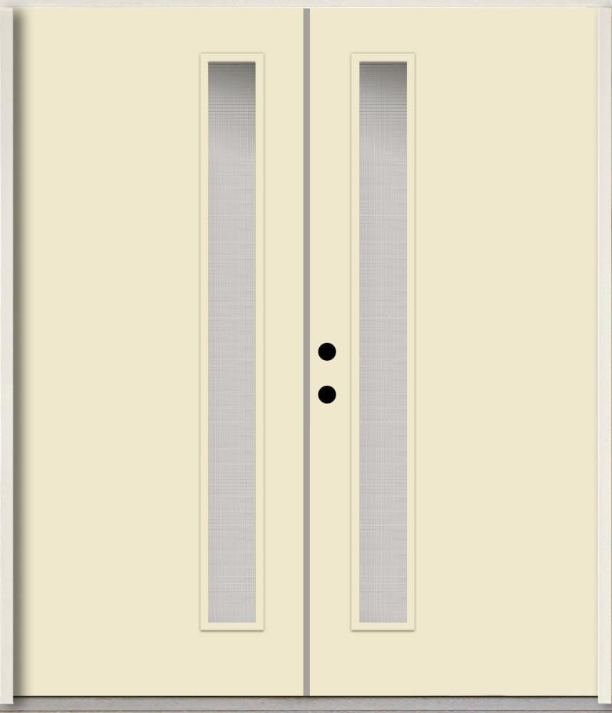 RELIABILT LO1065481 Spotlights 72-in x 80-in x Fiberglass 1/4 lite Right-hand inswing Bisque Paint Painted Prehung Double Front Door Insulating core