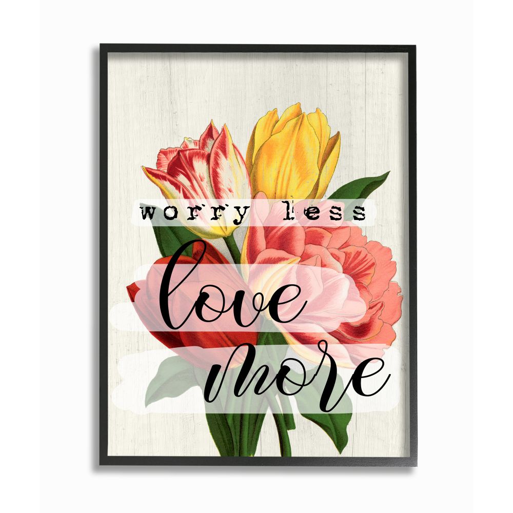 Stupell Industries AB-859-FR-24X30 Worry Less Love More Text with Fresh Floral Design Daphne Polselli Black Framed Wood Framed 30-Inches H x 24-Inches W Floral Print