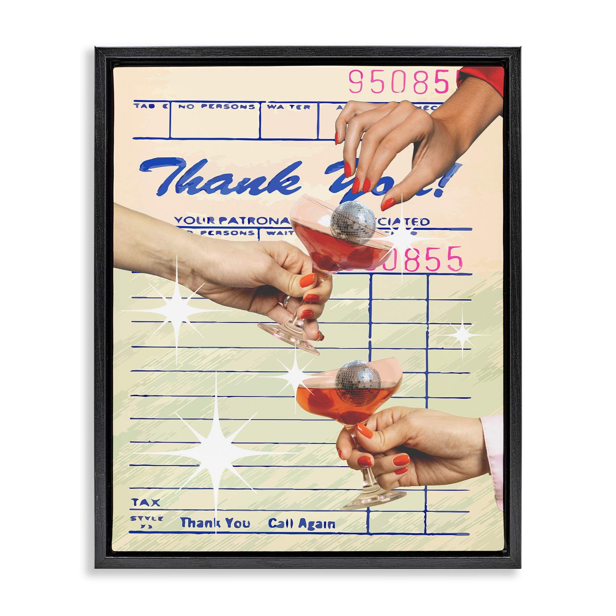 Stupell Industries BT-090-FFB-24X30 Drink Cheers Restaurant Check Black Framed Floater Canvas Wall Art By Lil Rue 25 x 31