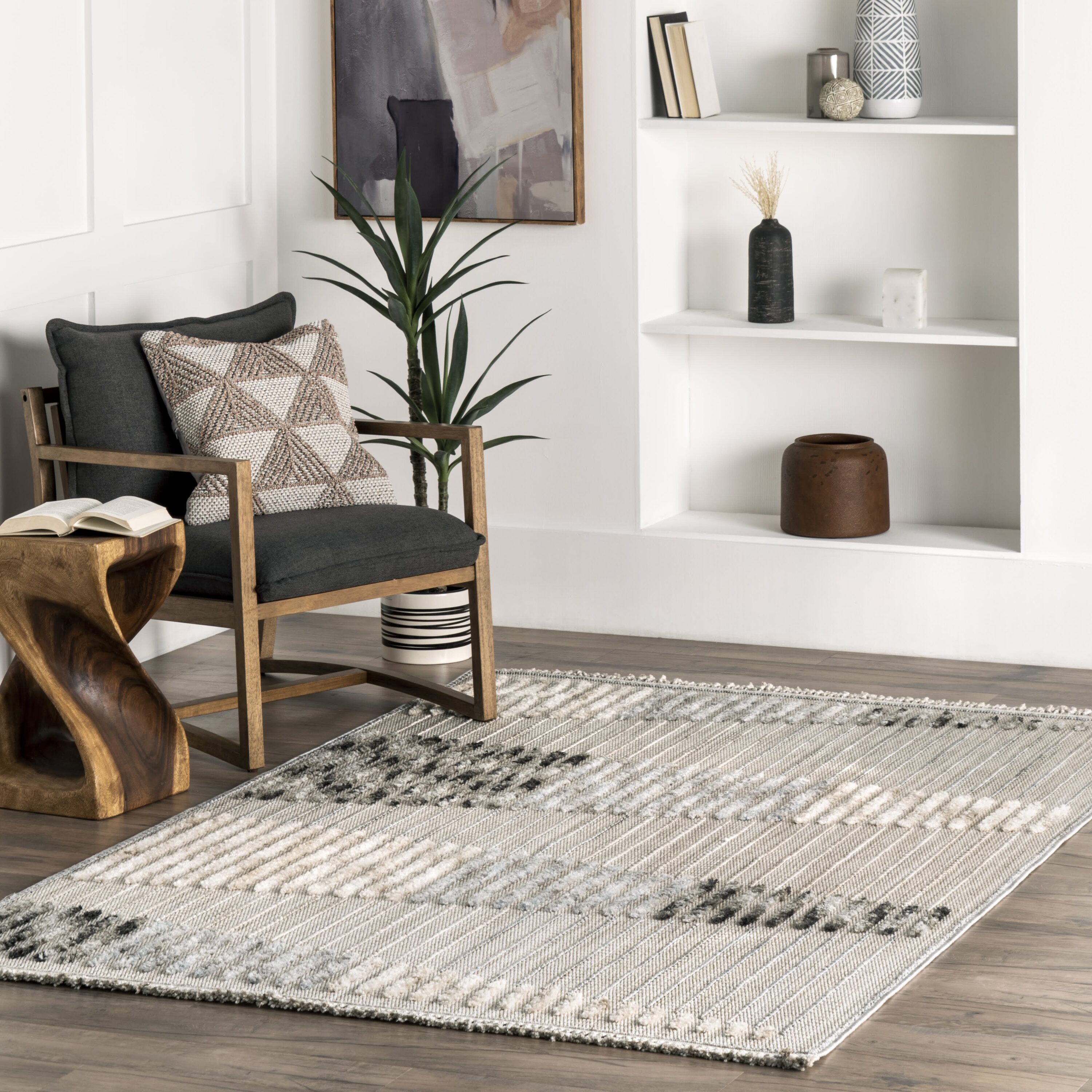 nuLOOM KKIO09A-8010 Maira 8 x 10 (ft) Loomed Polyester Light Gray Rectangular Indoor Abstract Vacuum regularly Area rug