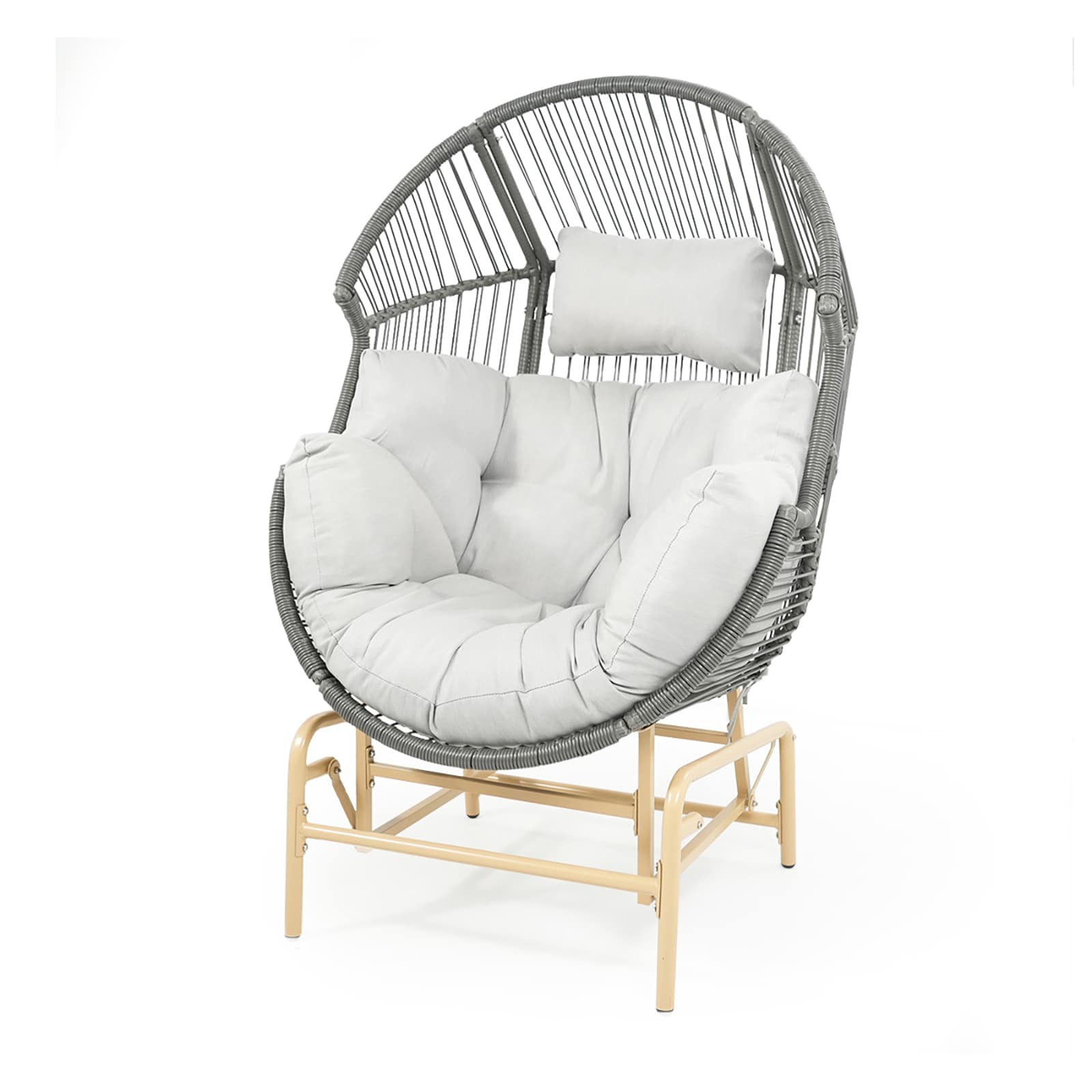 Rilyson FSNNDG81G-8 Egg Chair Wicker Dark Gray Wicker Frame Glider Egg Chair with Gray Gray Cushioned Seat