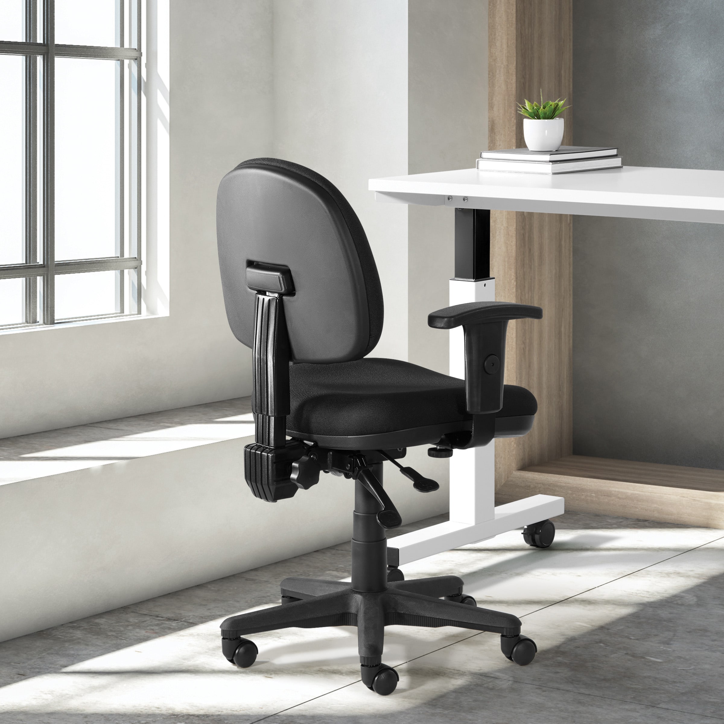 Office Star Products 8180-231 WorkSmart Icon Black Transitional Ergonomic Adjustable Height Swivel Upholstered Task Chair