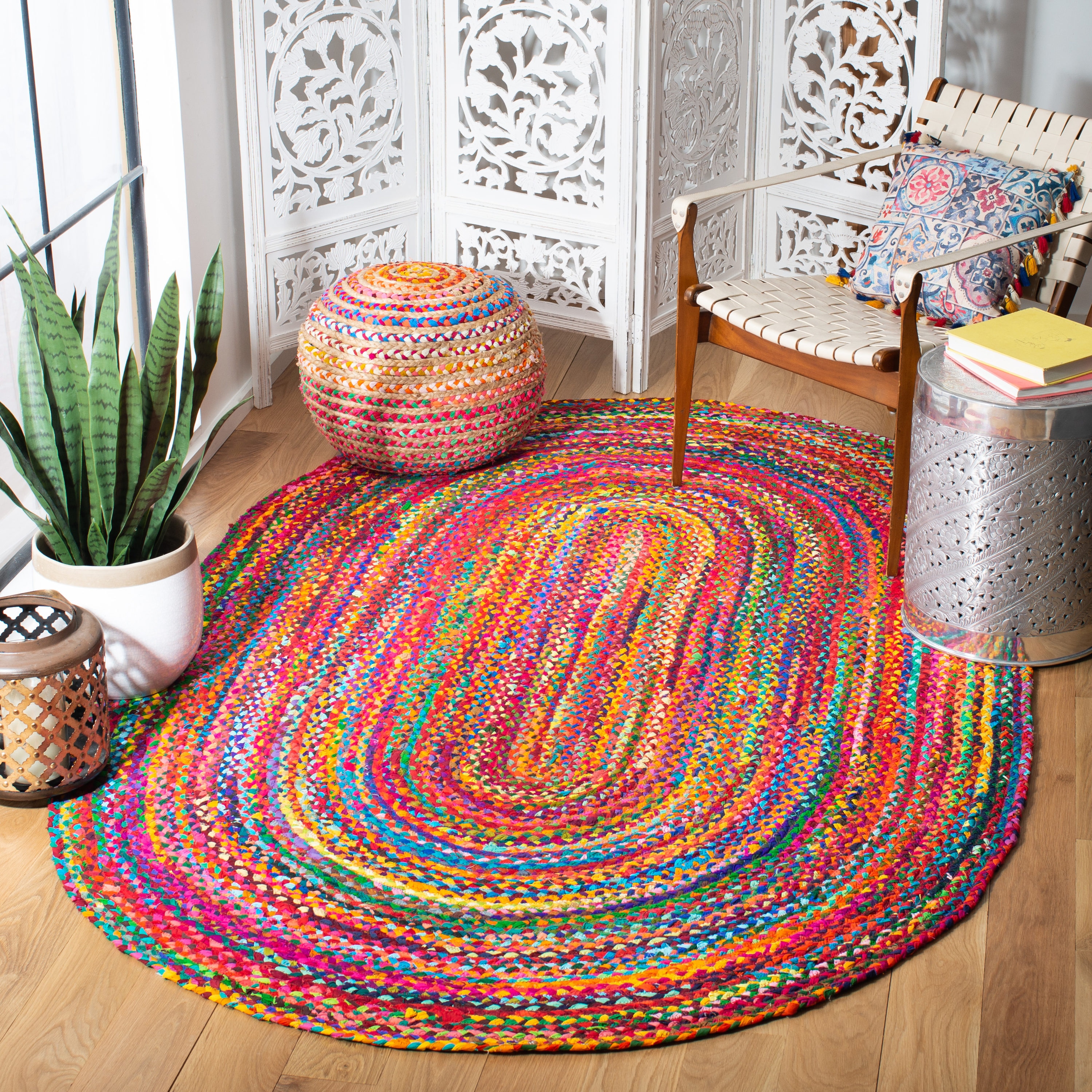 Safavieh Braided x Red Oval Indoor Abstract Bohemian/Eclectic Area Rug  in the Rugs department at