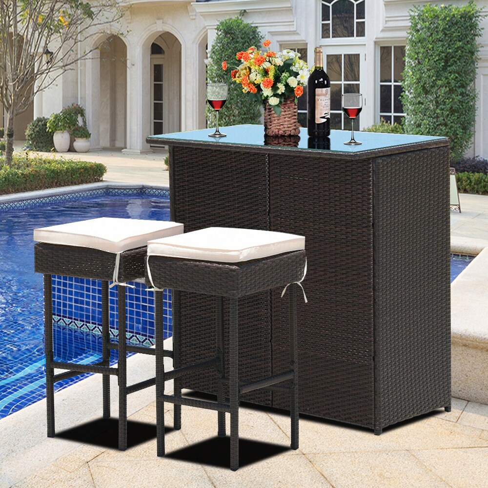 Fun Orange Portable Patio Bar Set 3 Piece Outdoor Wicker Bar Table and ...