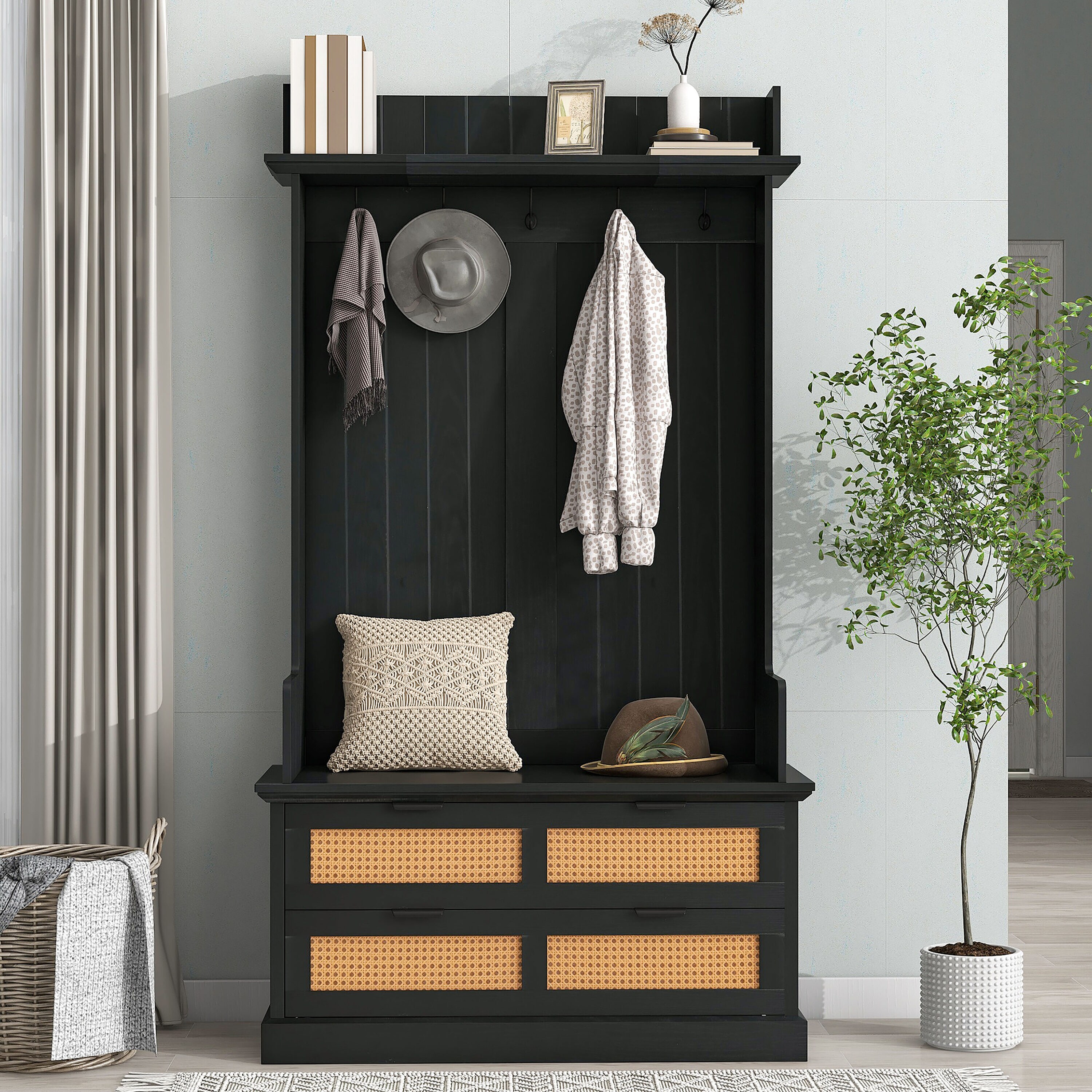 ModernLuxe L-WF299458AAP Industrial 38.2-Inches Espresso Composite Hall Tree