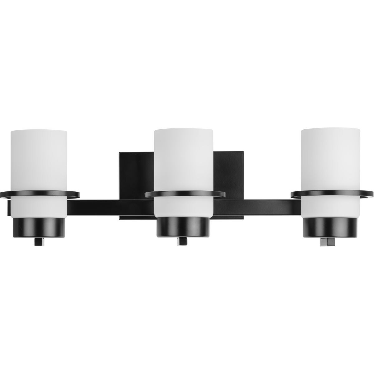 Matte Black 3-Light Vanity with White Glass Shades
